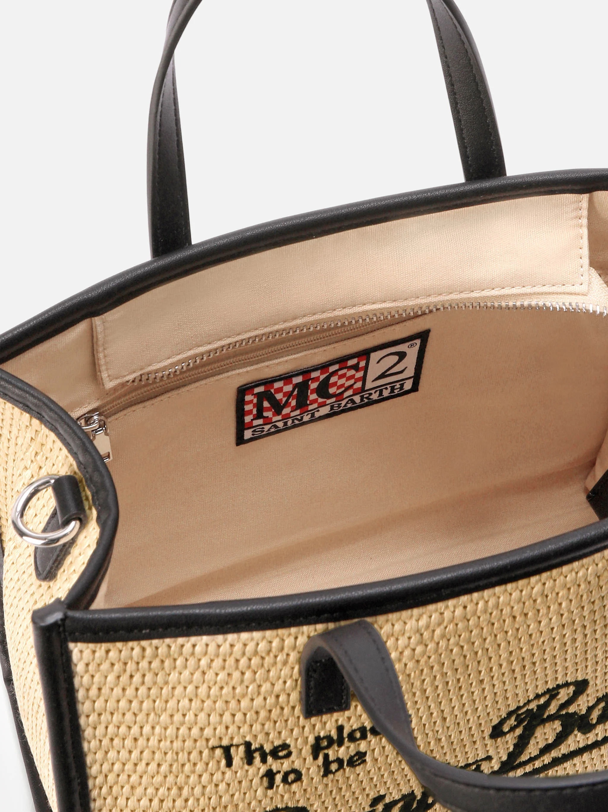 Vivian medium raffia effect bag with black embroidered logo - Image 5