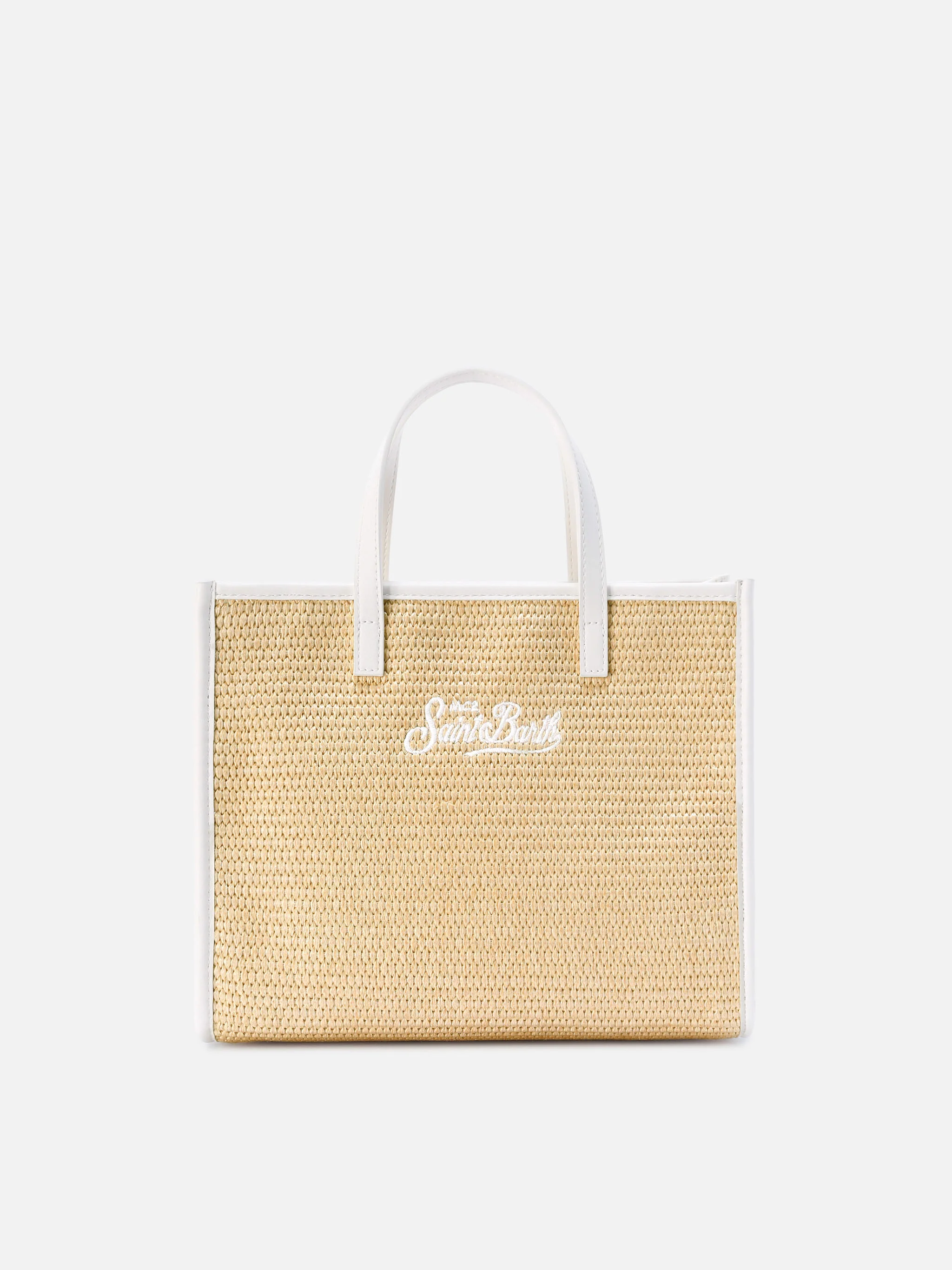 Vivian medium raffia effect bag with white embroidered logo - Image 4