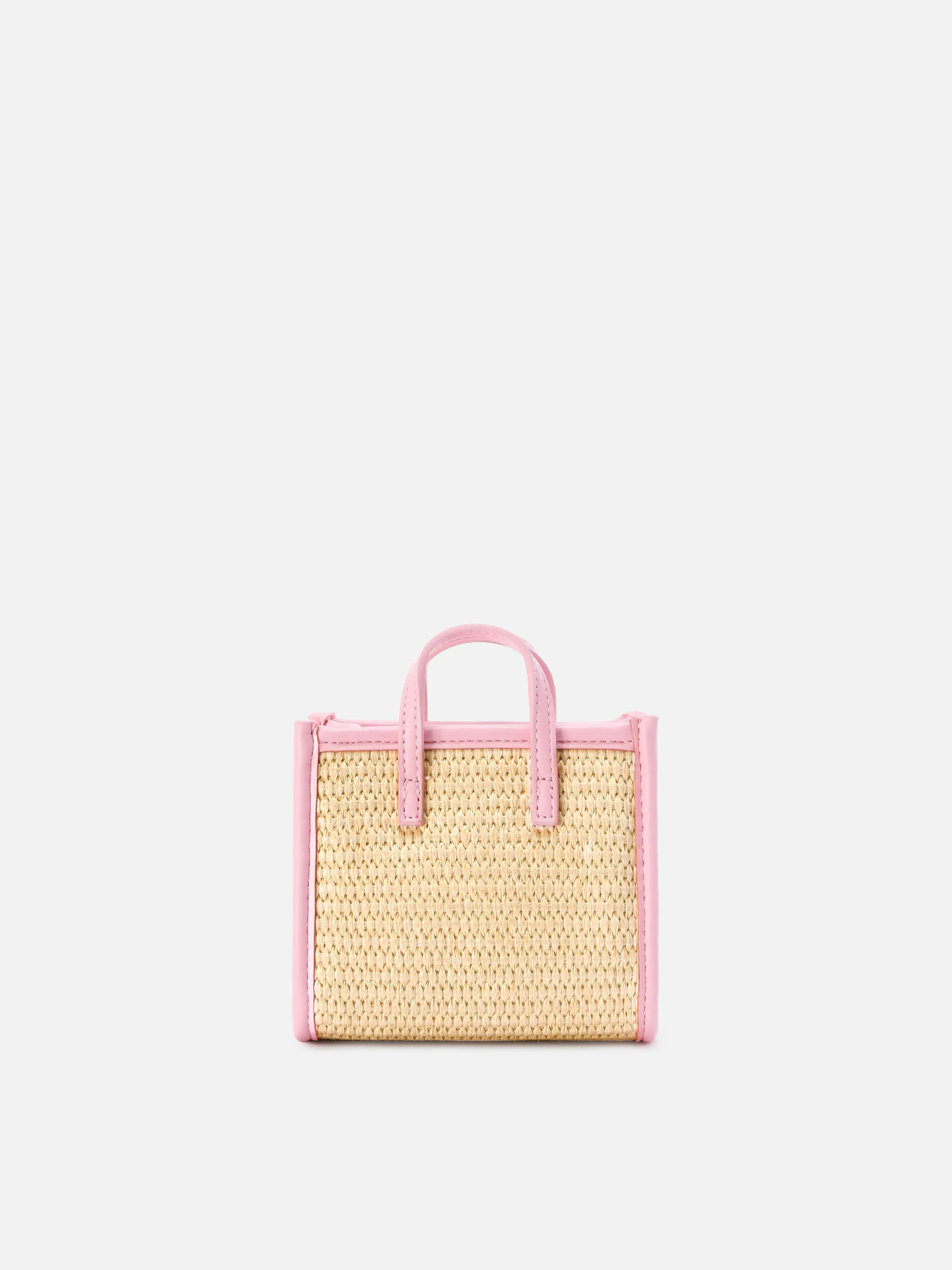 Vivian micro raffia effect bag with pink embroidered logo - Image 4