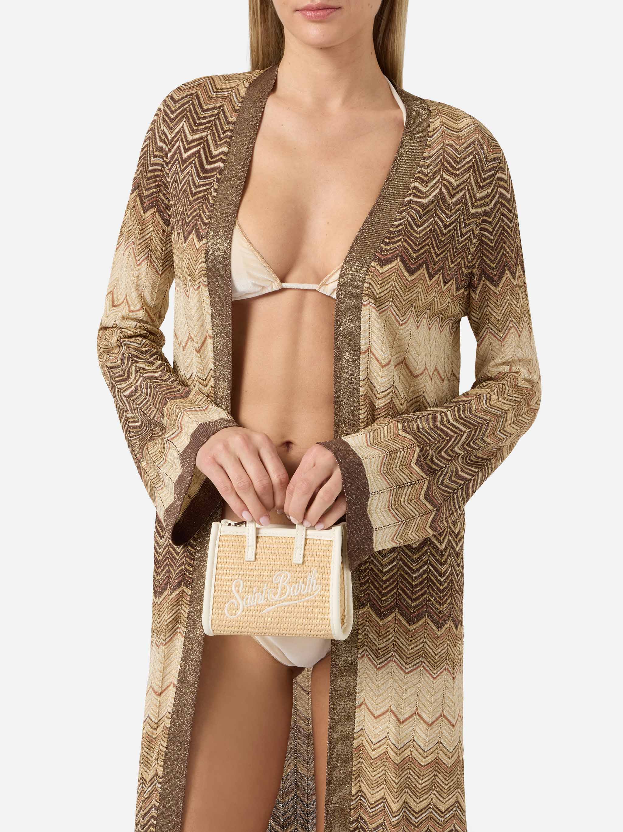 Vivian micro raffia effect bag with white embroidered logo - Image 2