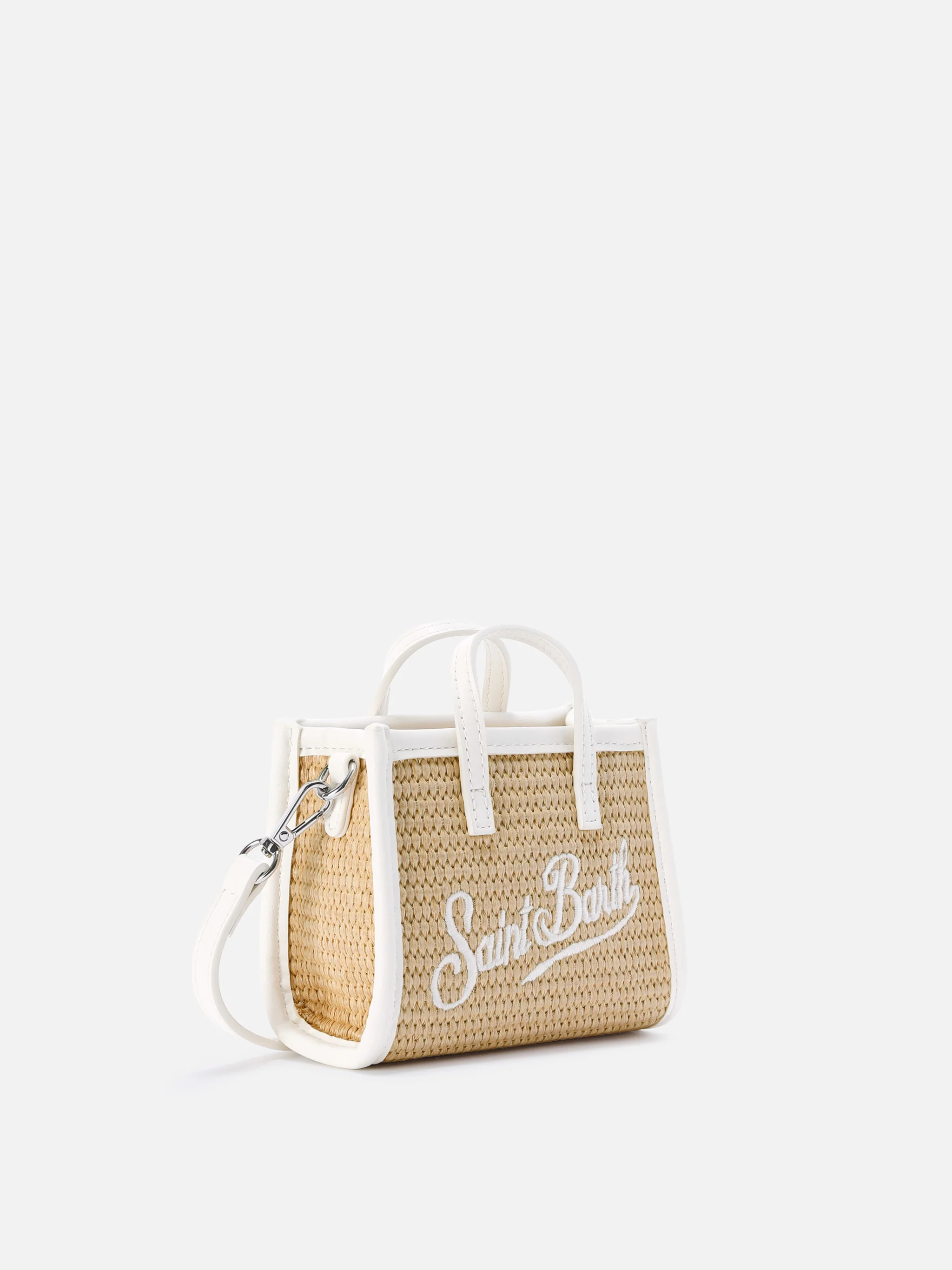 Vivian micro raffia effect bag with white embroidered logo - Image 3