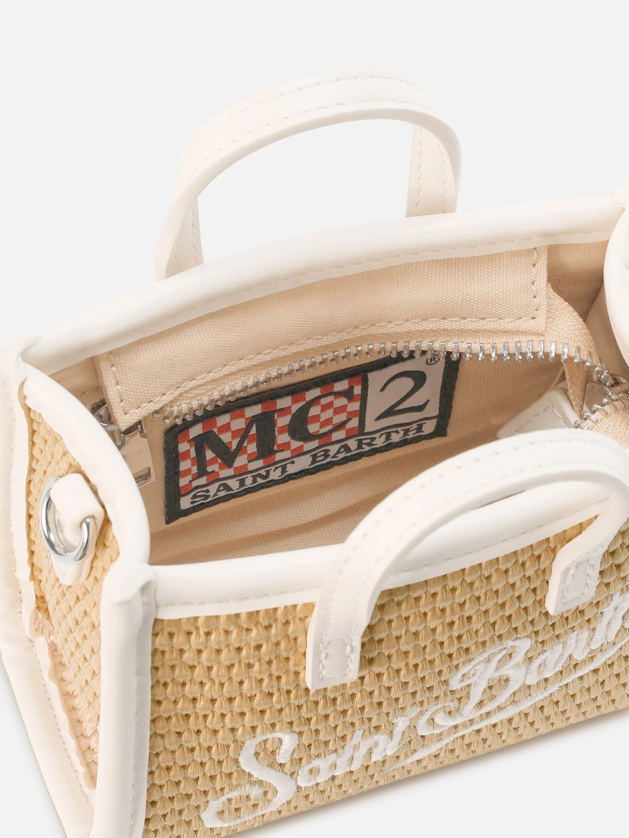 Vivian micro raffia effect bag with white embroidered logo - Image 5