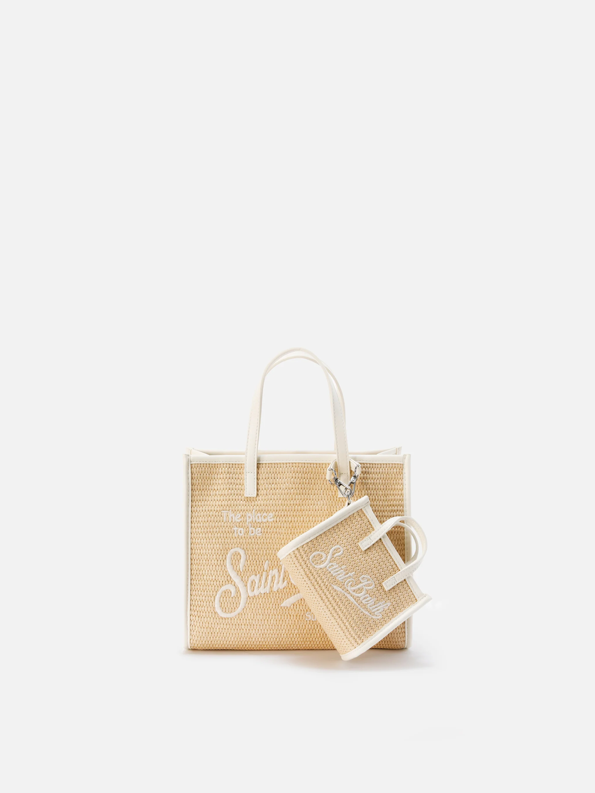 Vivian micro raffia effect bag with white embroidered logo - Image 6