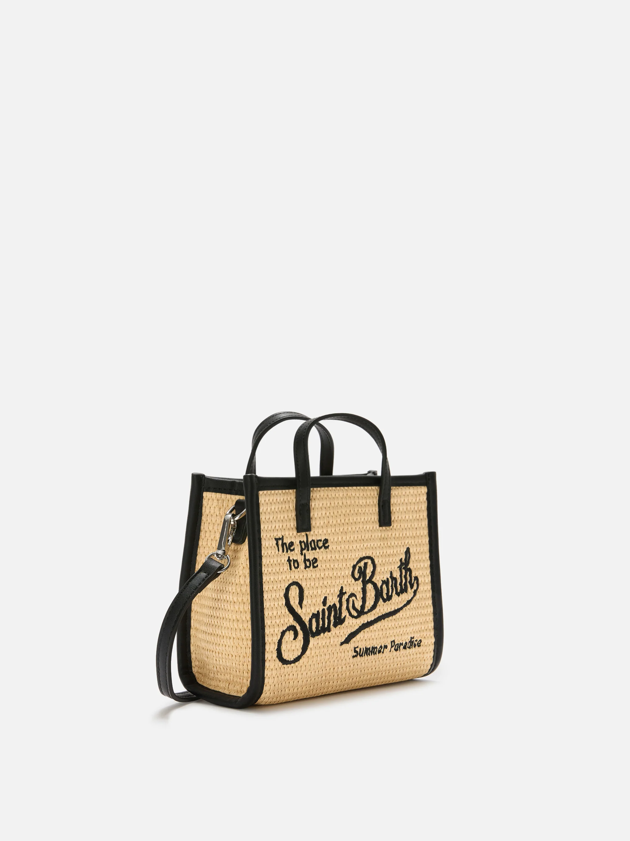 Vivian mini straw effect bag with black embroidered logo - Image 3