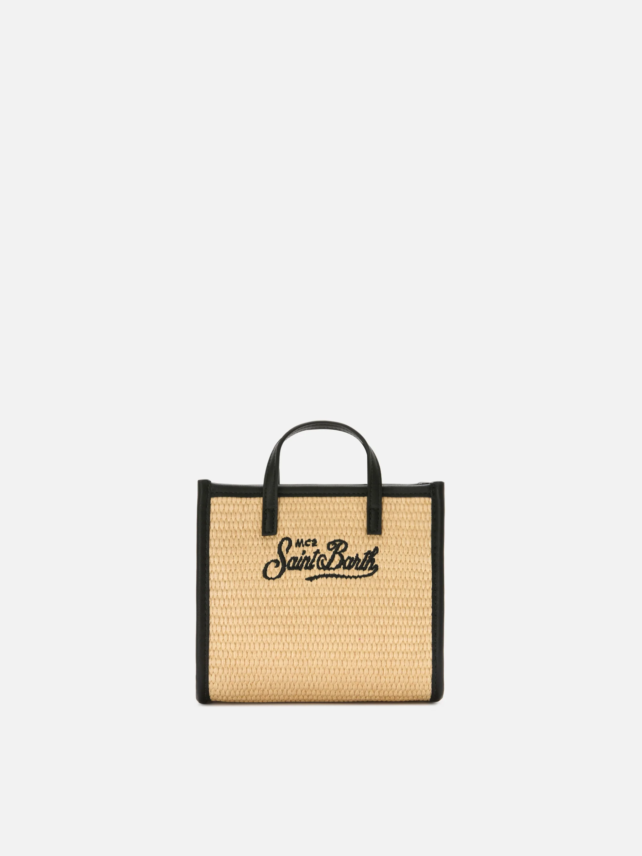 Vivian mini straw effect bag with black embroidered logo - Image 4