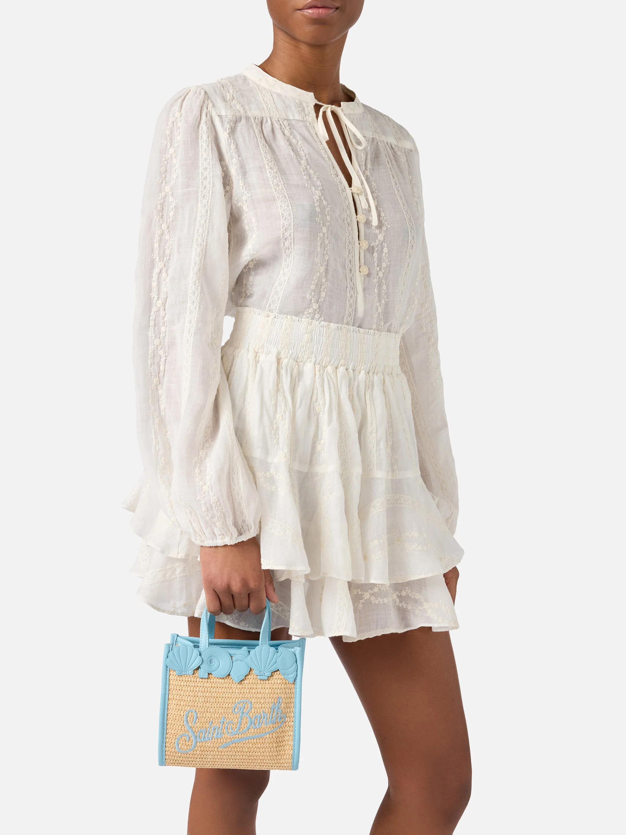 Vivian mini straw effect bag with decorative shell embroidery - Image 2