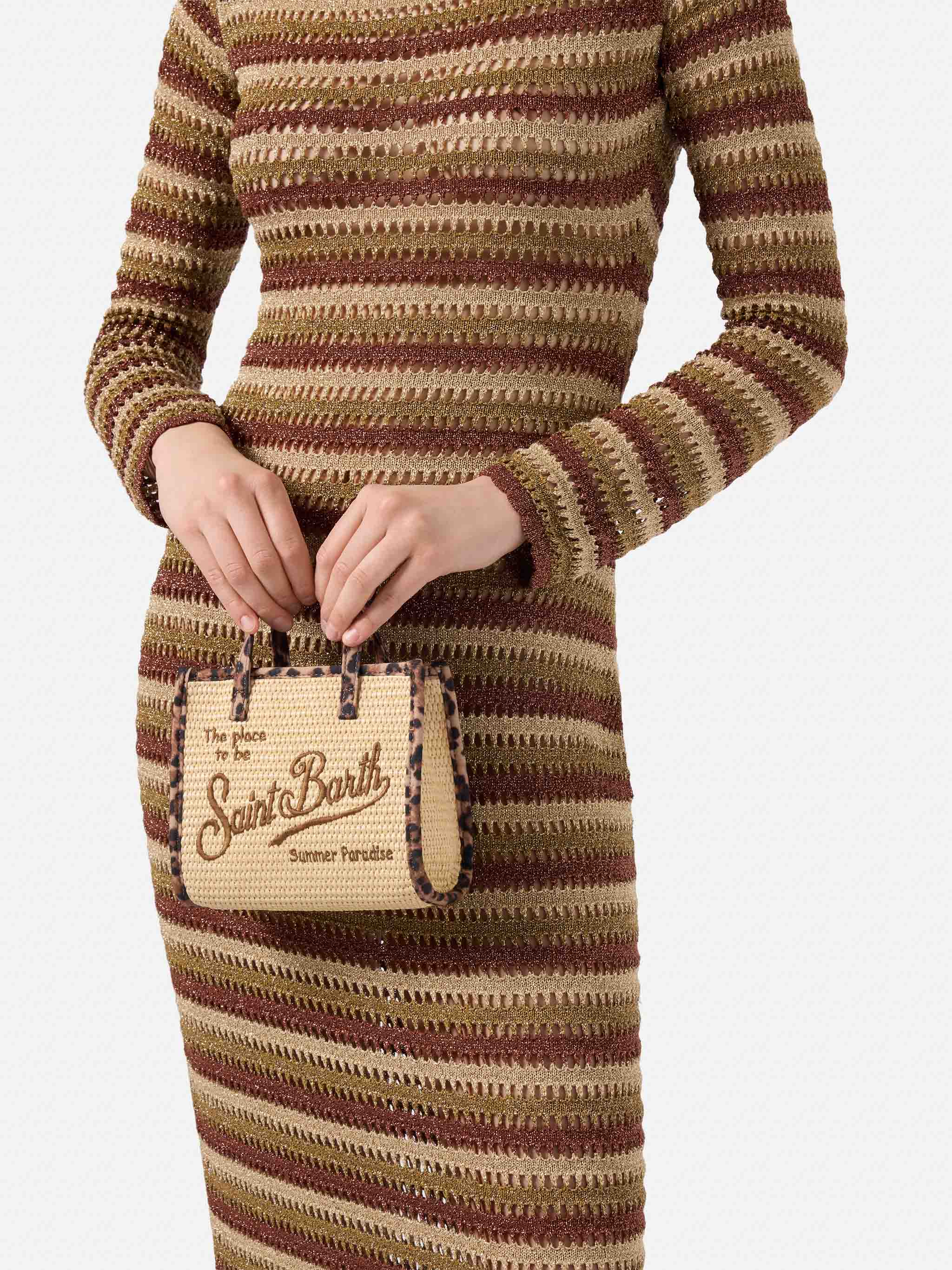 Vivian mini straw effect bag with leopard trims - Image 2