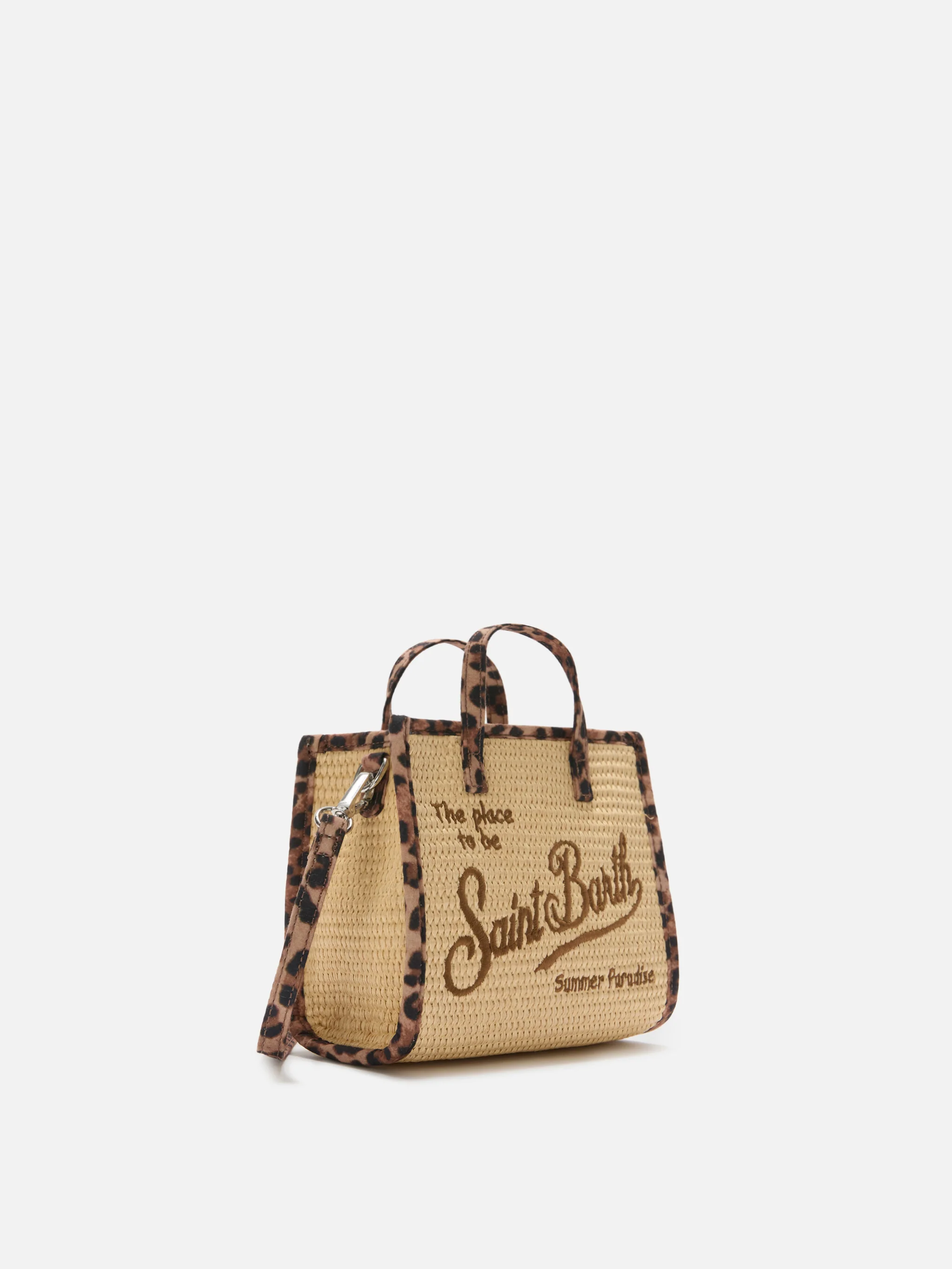 Vivian mini straw effect bag with leopard trims - Image 3