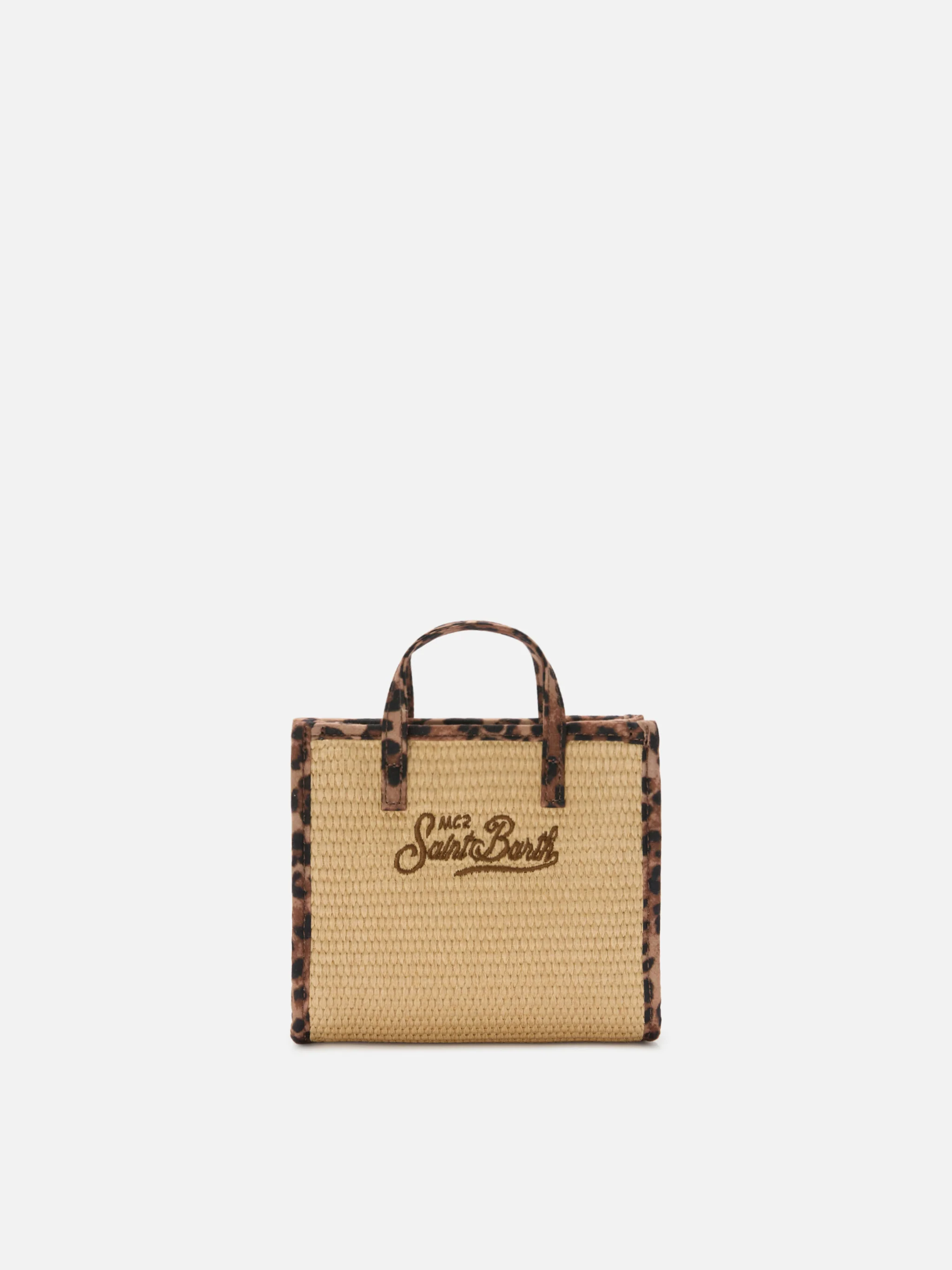 Vivian mini straw effect bag with leopard trims - Image 4
