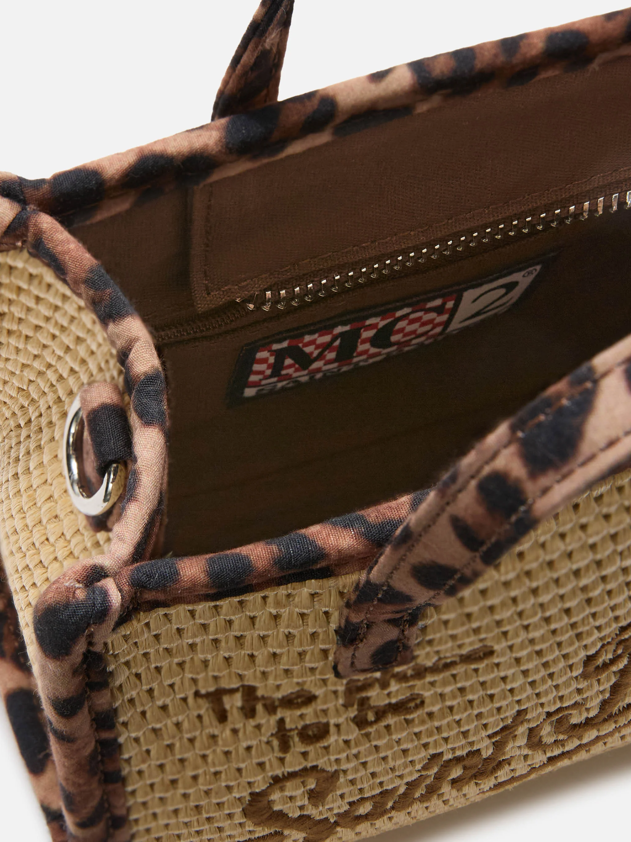 Vivian mini straw effect bag with leopard trims - Image 5