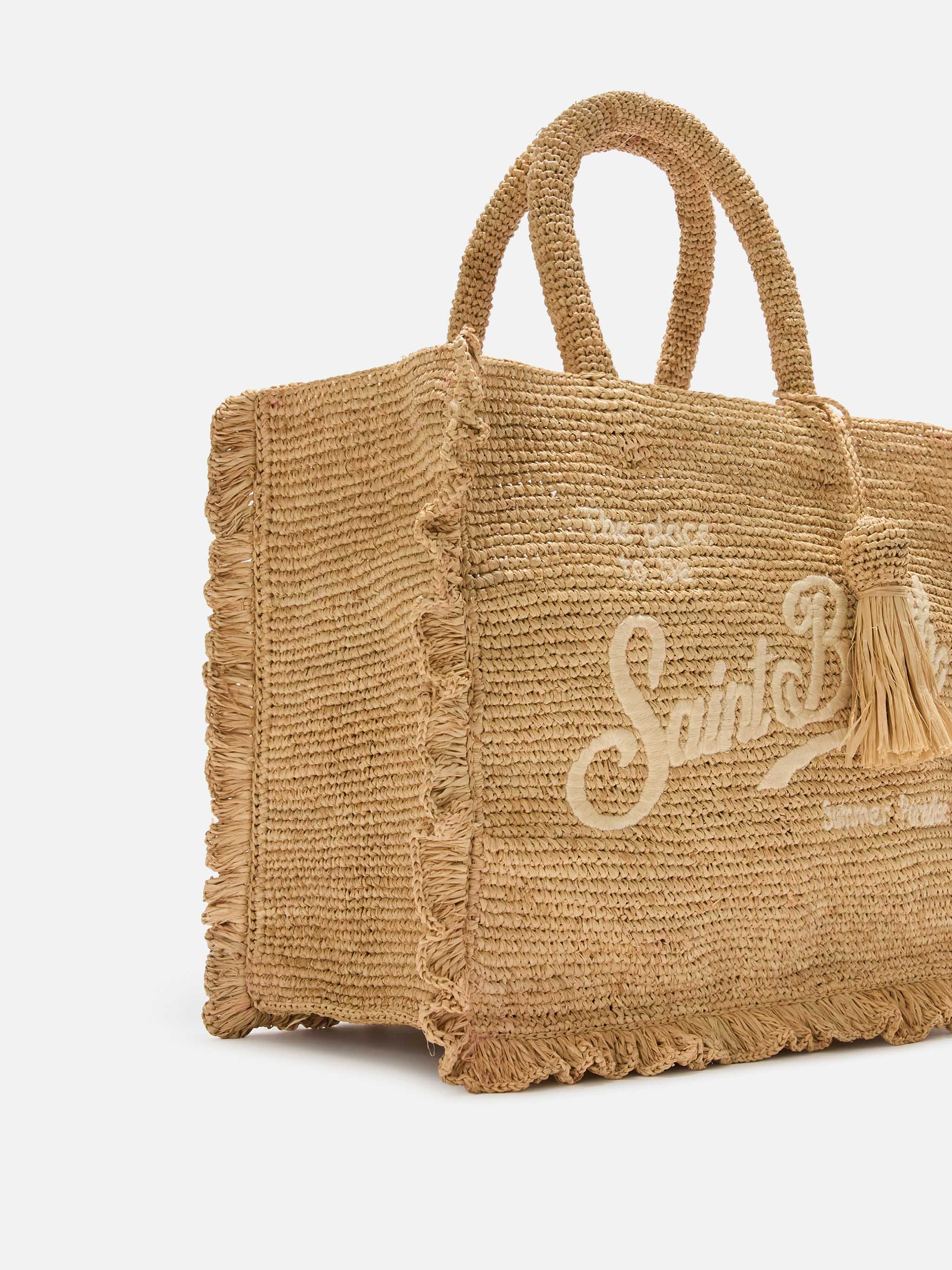 Volant medium raffia bag with embroidered logo - Image 3