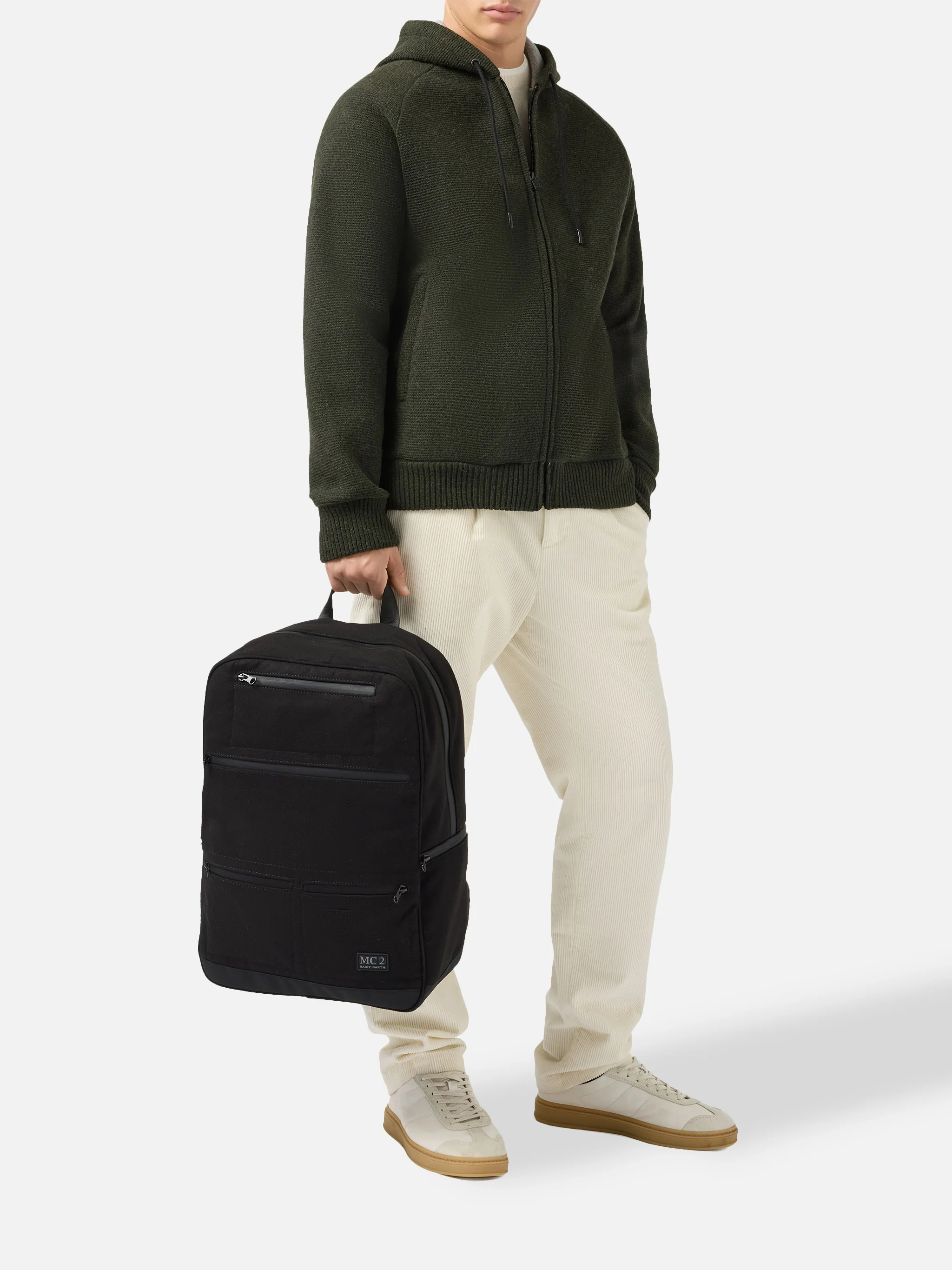 Wallin Felt Backpack in wool blend black with leather details - Image 2