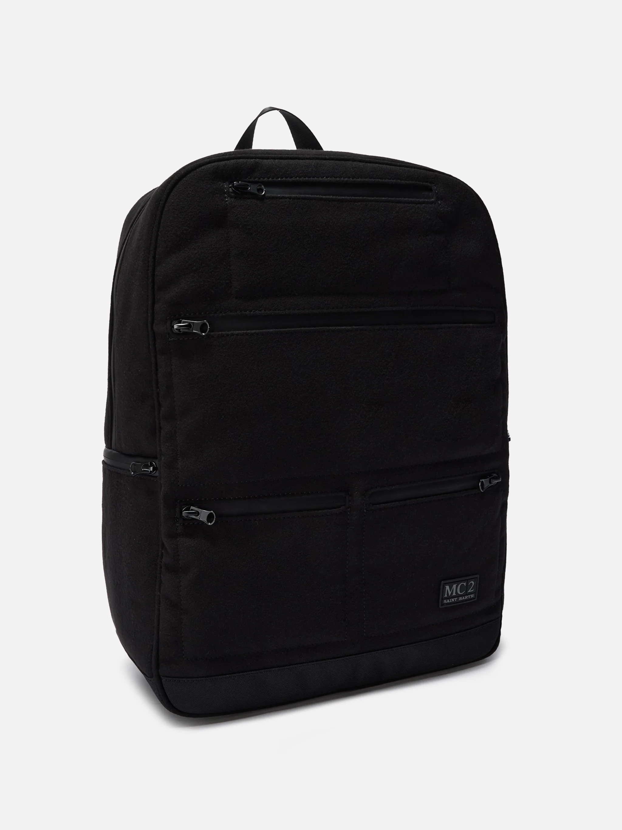 Wallin Felt Backpack in wool blend black with leather details - Image 3