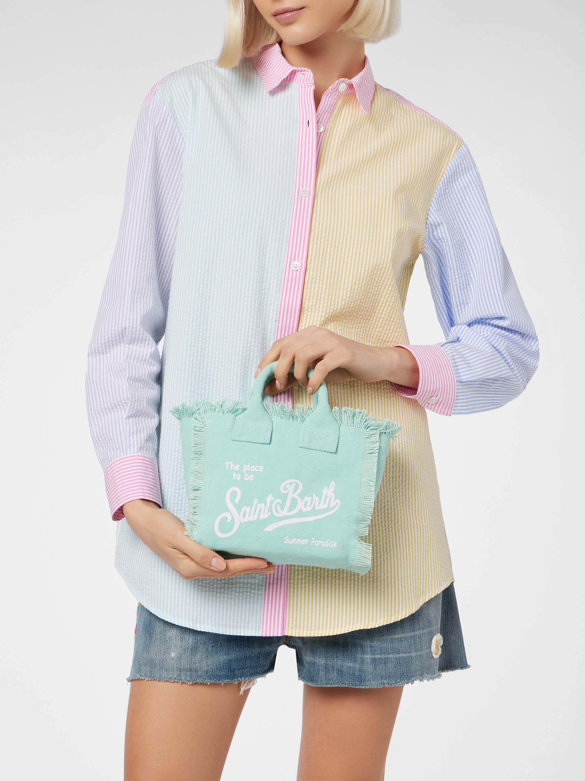 Water green cotton canvas Mini Vanity bag - Image 4