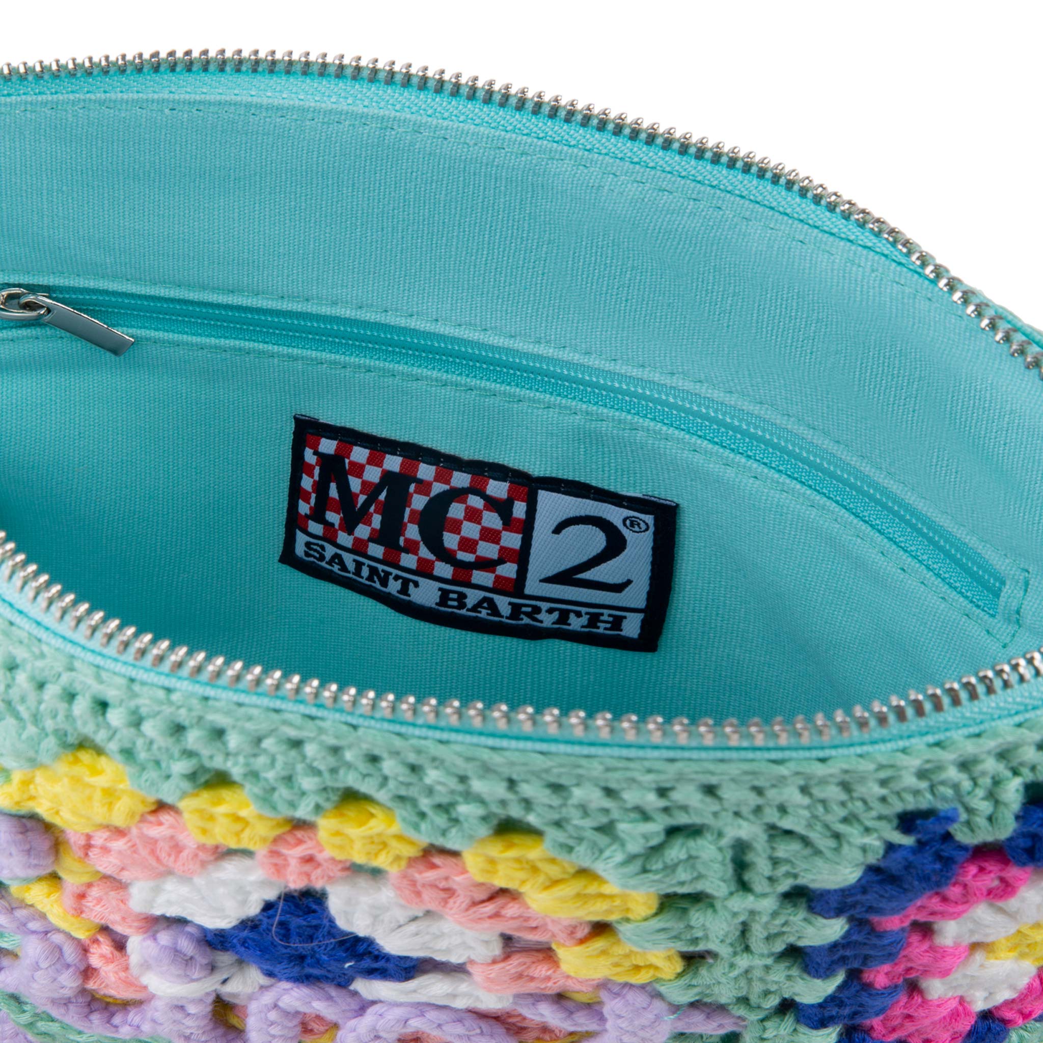 Parisienne water green crochet pouch bag with Saint Barth embroidery - Image 5
