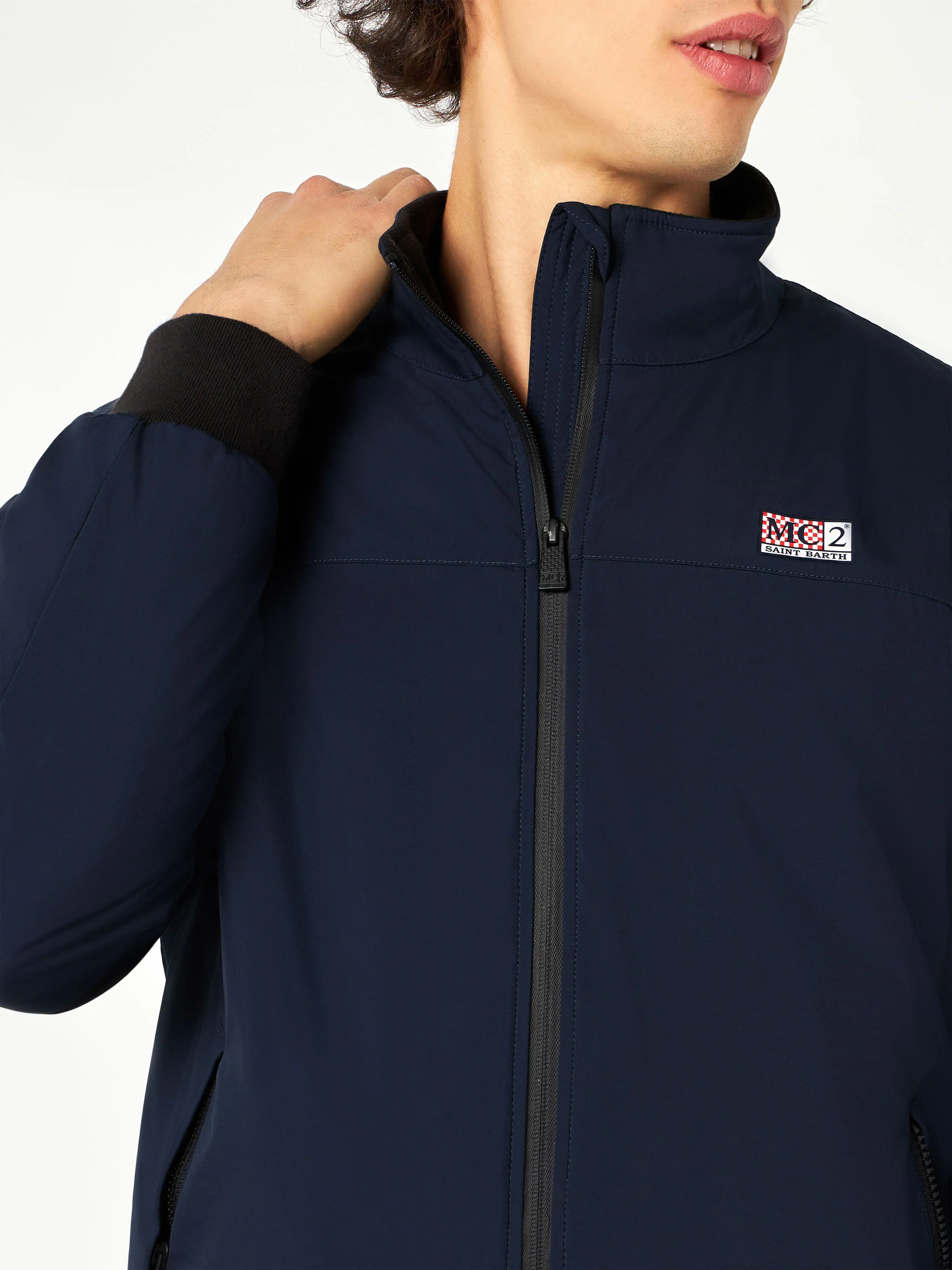 Country blue bomber jacket with faux fur lining - Image 2