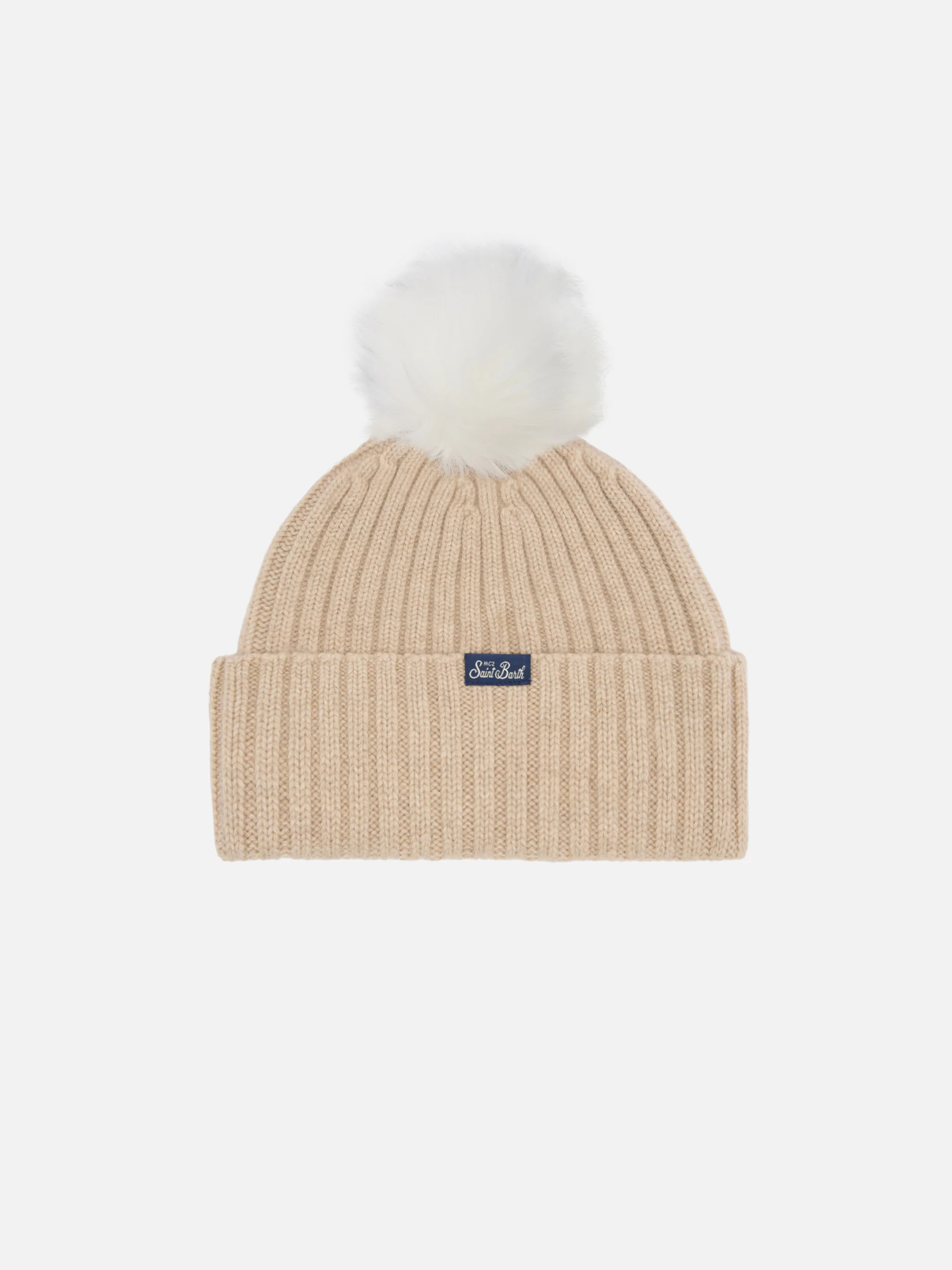Wengen beanie in cashmere blend in beige with lurex Après Chic embroidery and pom-pom - Image 3