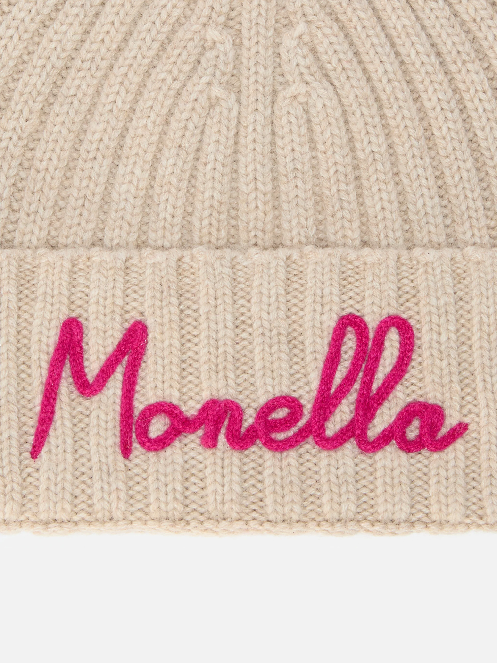 Wengen beanie in cashmere blend in beige with Monella embroidery - Image 2