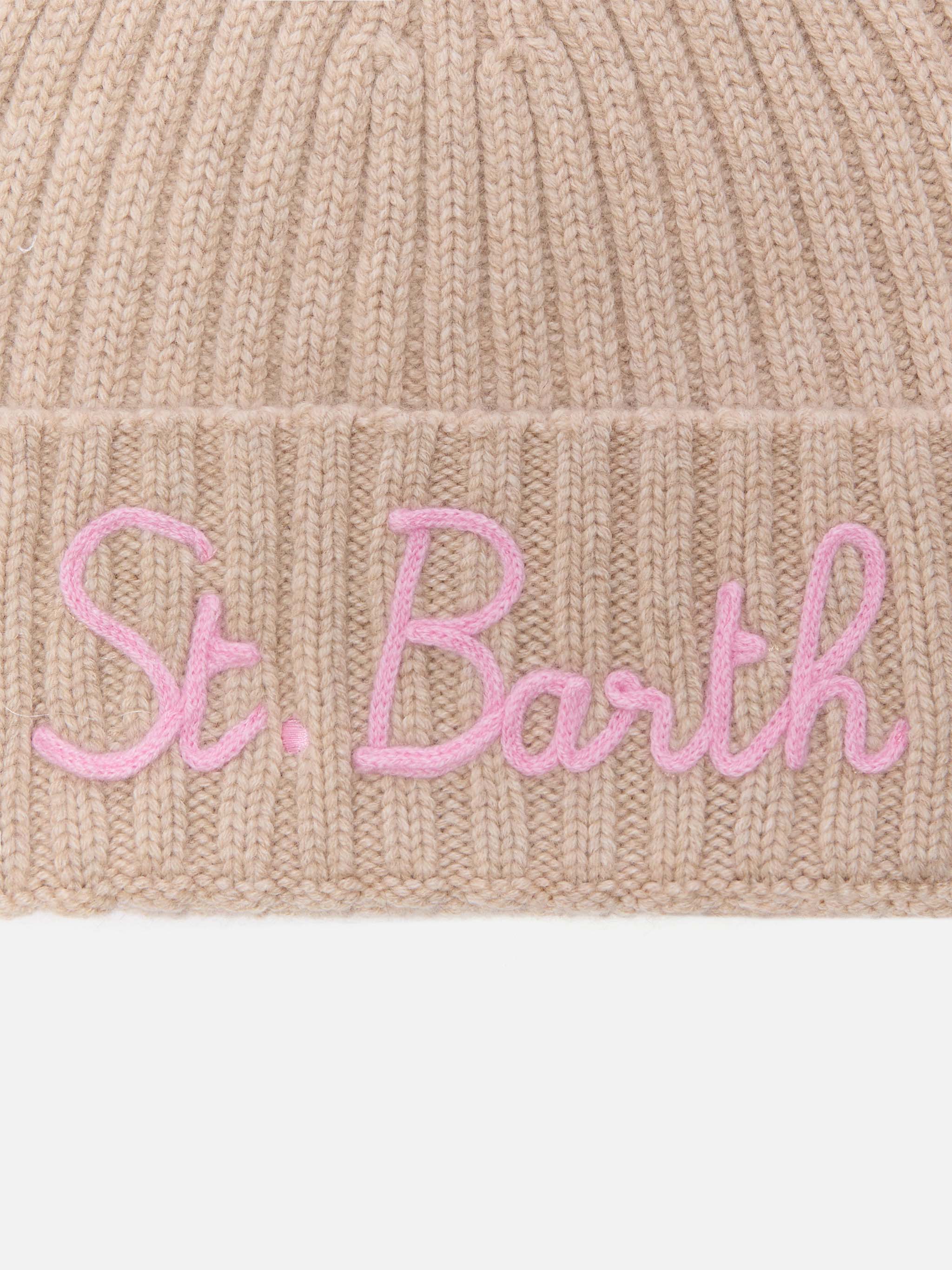 Cashmere blended benie Wengen in beige with St. Barth embroidery - Image 2