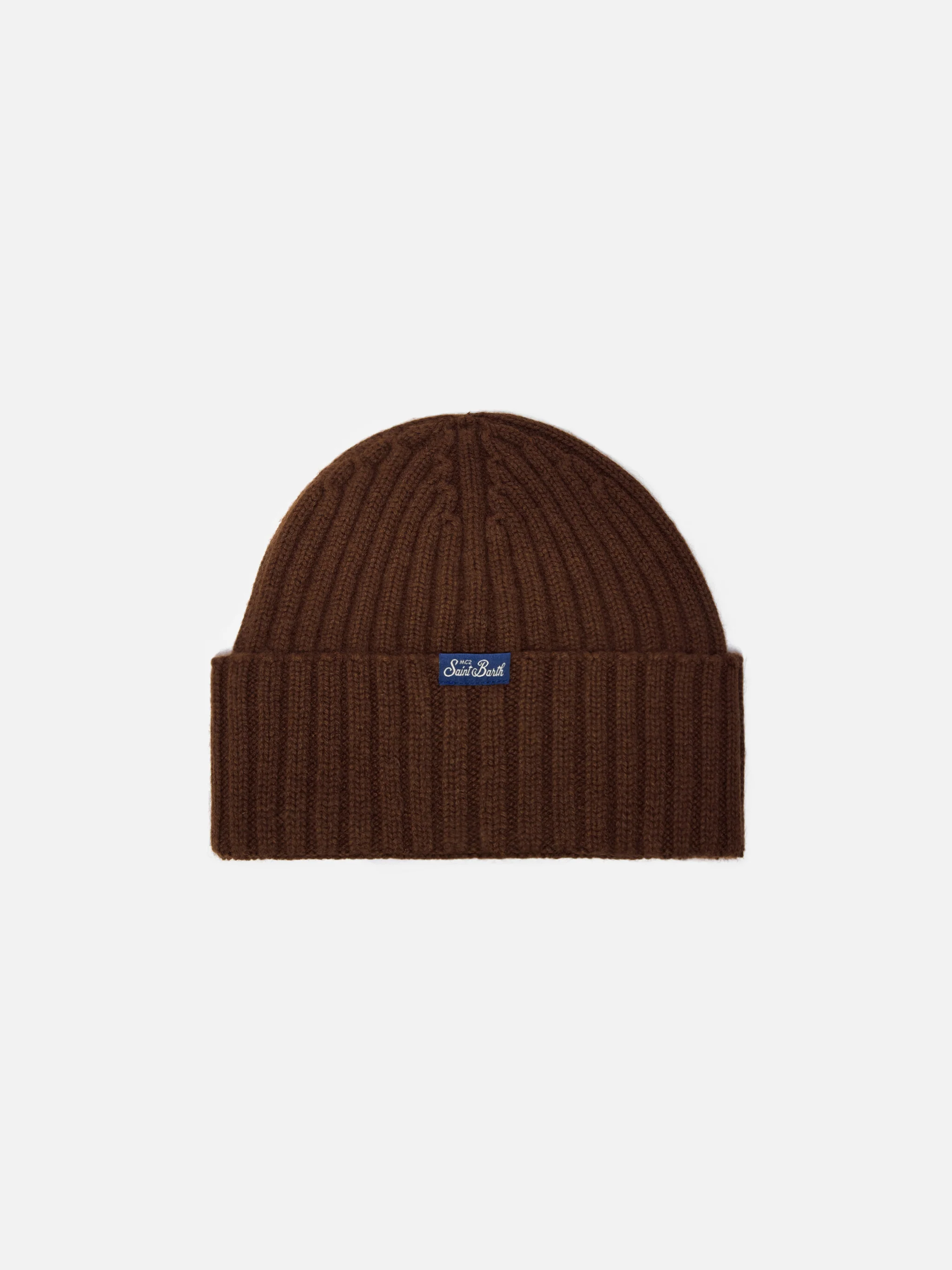 Cashmere blend Wengen beanie in brown with lurex Ski Queen embroidery - Image 3