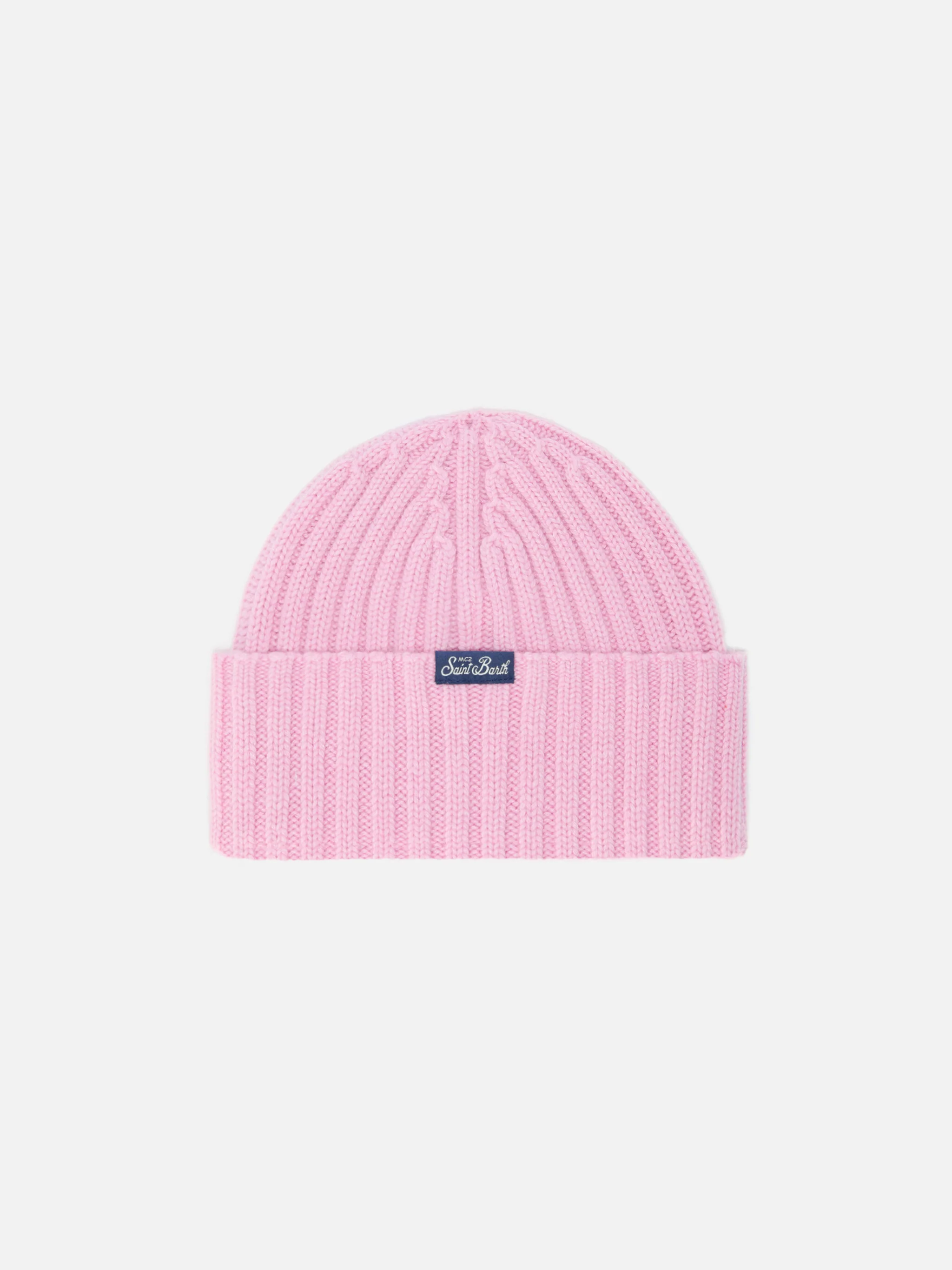 Wengen beanie in cashmere blend in pink with Viziata embroidery - Image 3