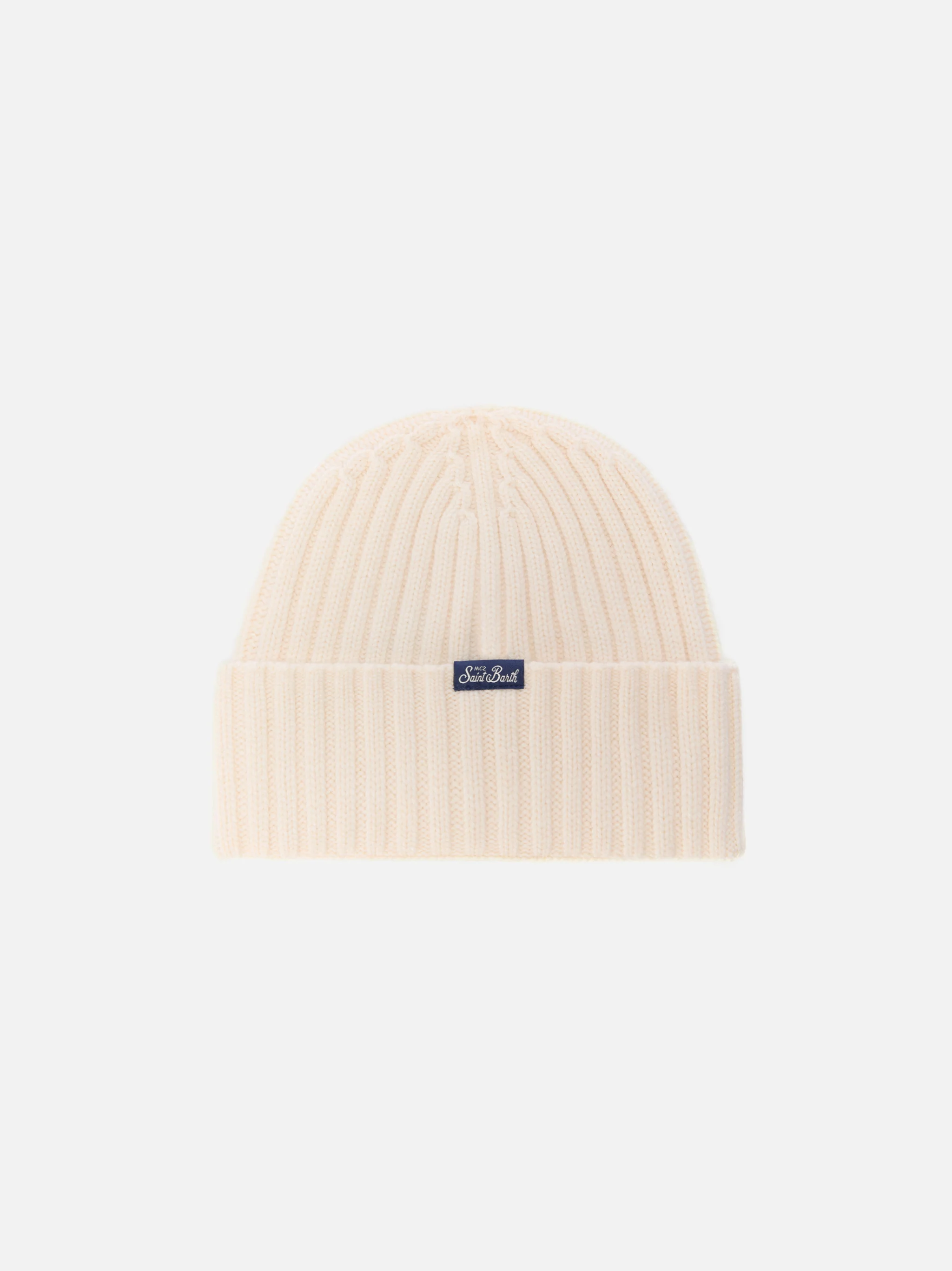 Wengen beanie in cashmere blend in white with Courma embroidery - Image 3