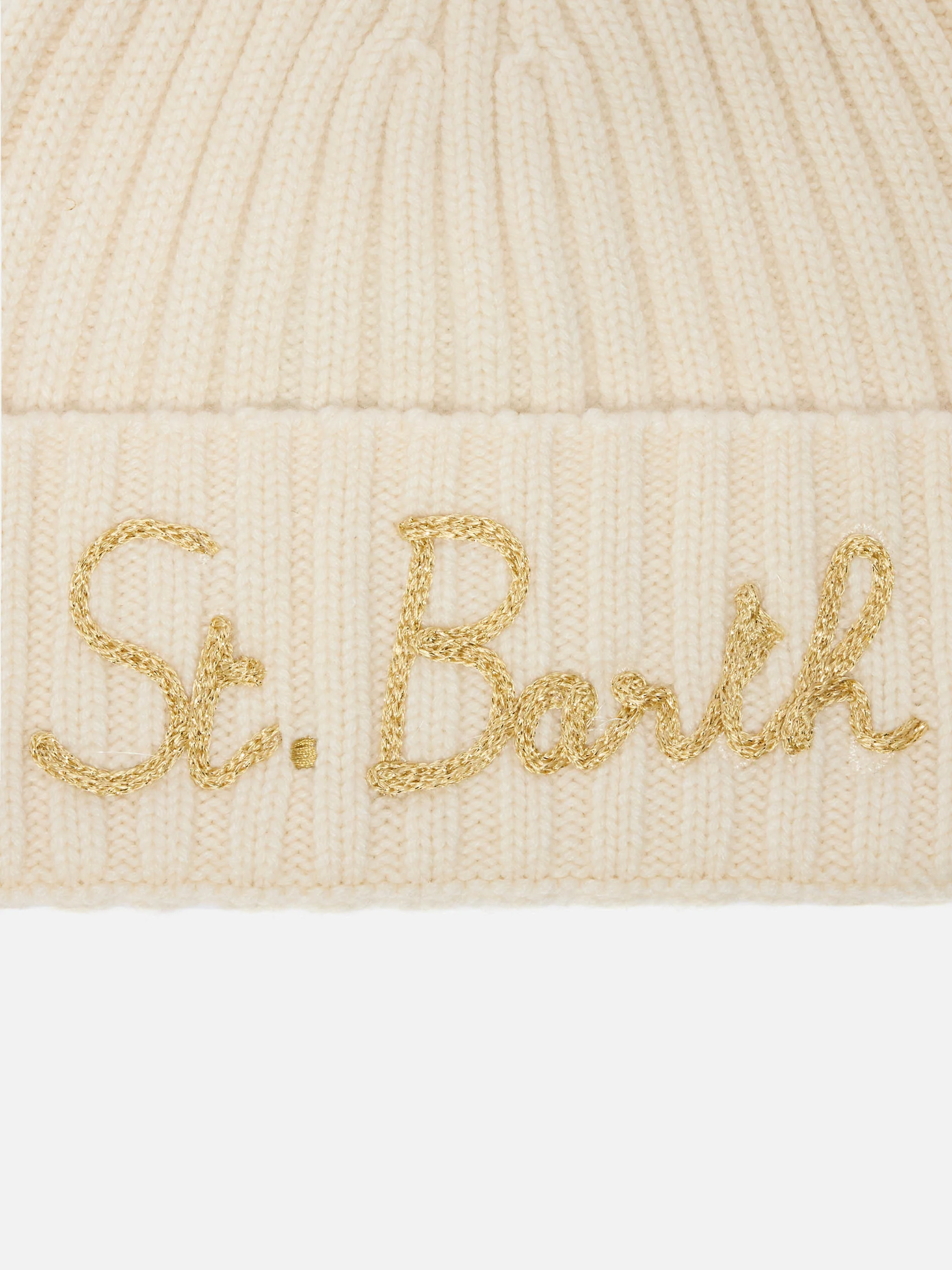 Cashmere blended Wengen beanie in white with lurex St. Barth embroidery - Image 2