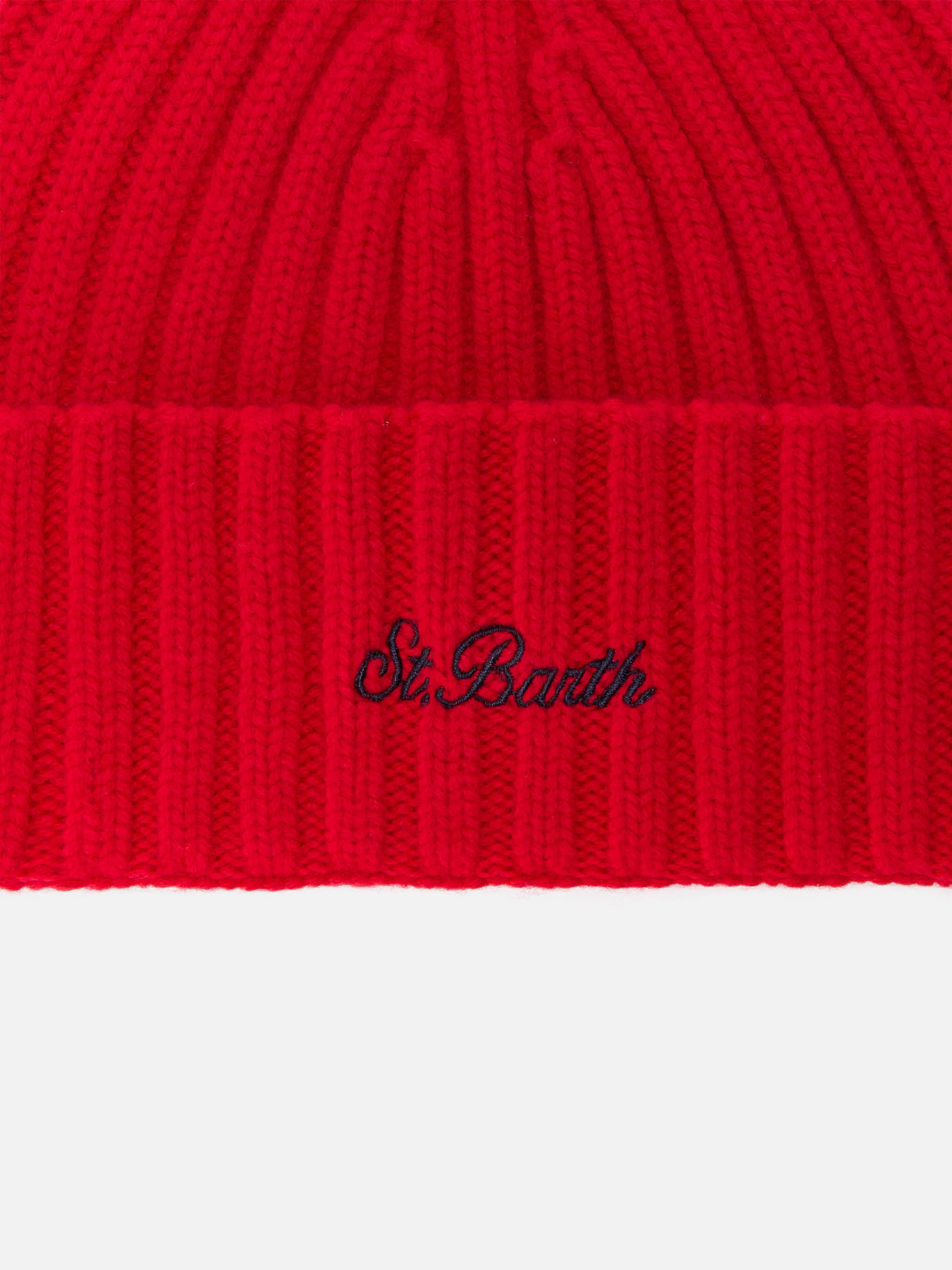 Wengen beanie in red wool with St. Barth embroidery on the turn-up - Image 2
