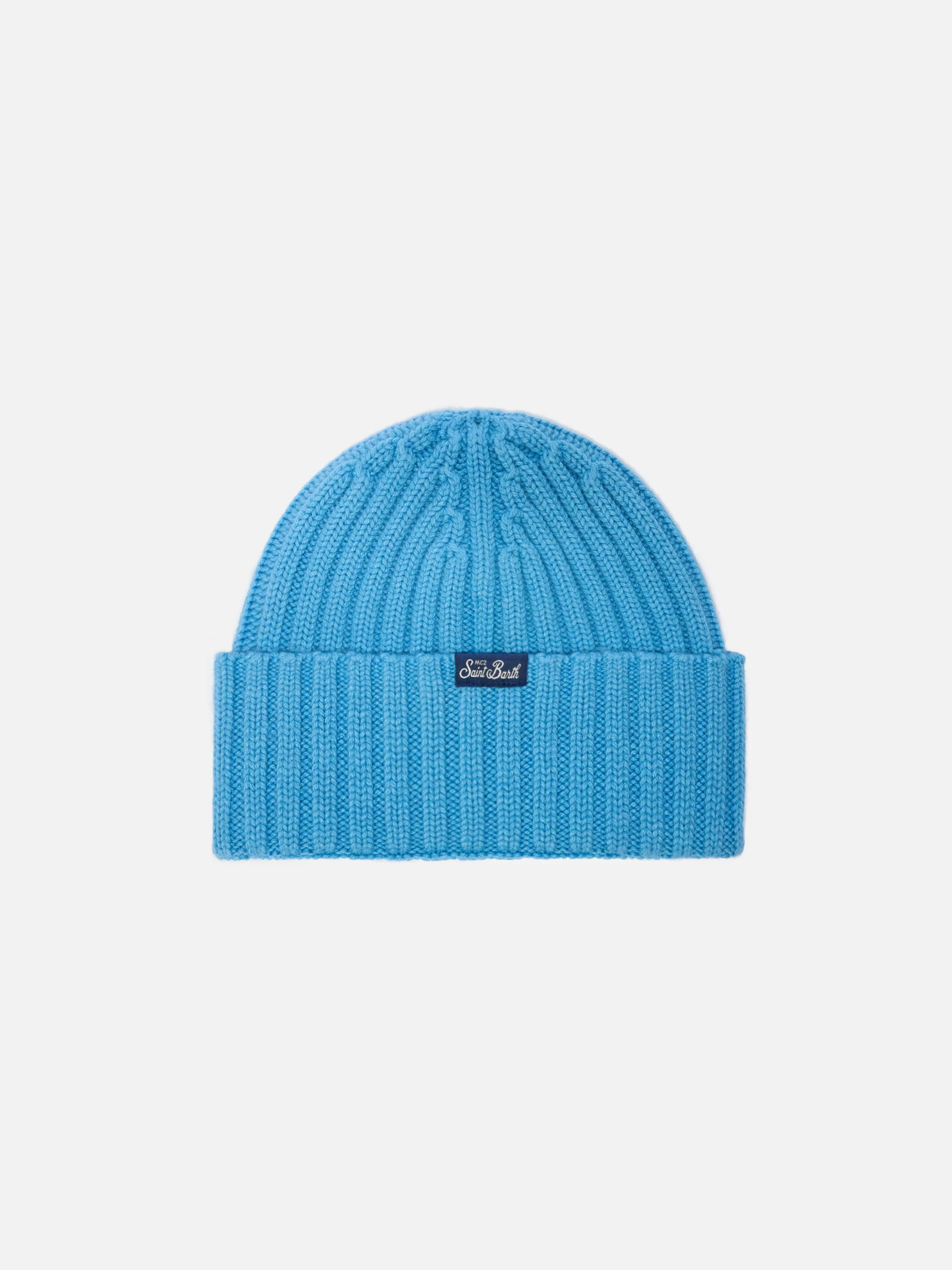 Wengen Jr beanie in cashmere blend in light blue with Snoopy patch and embroidery - Image 3