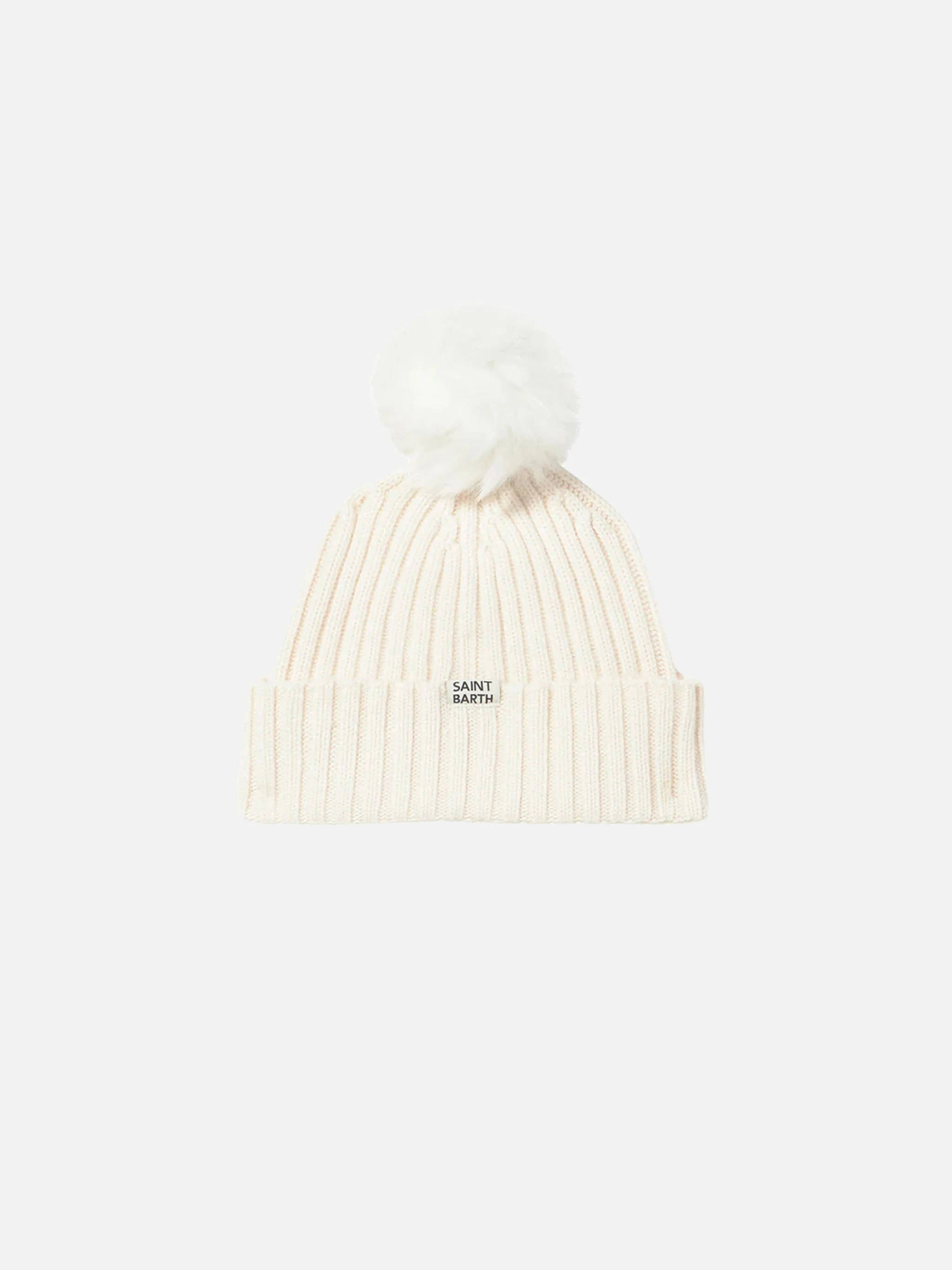 Wengen Jr beanie in cashmere blend in white with Favolosa embroidery - Image 2