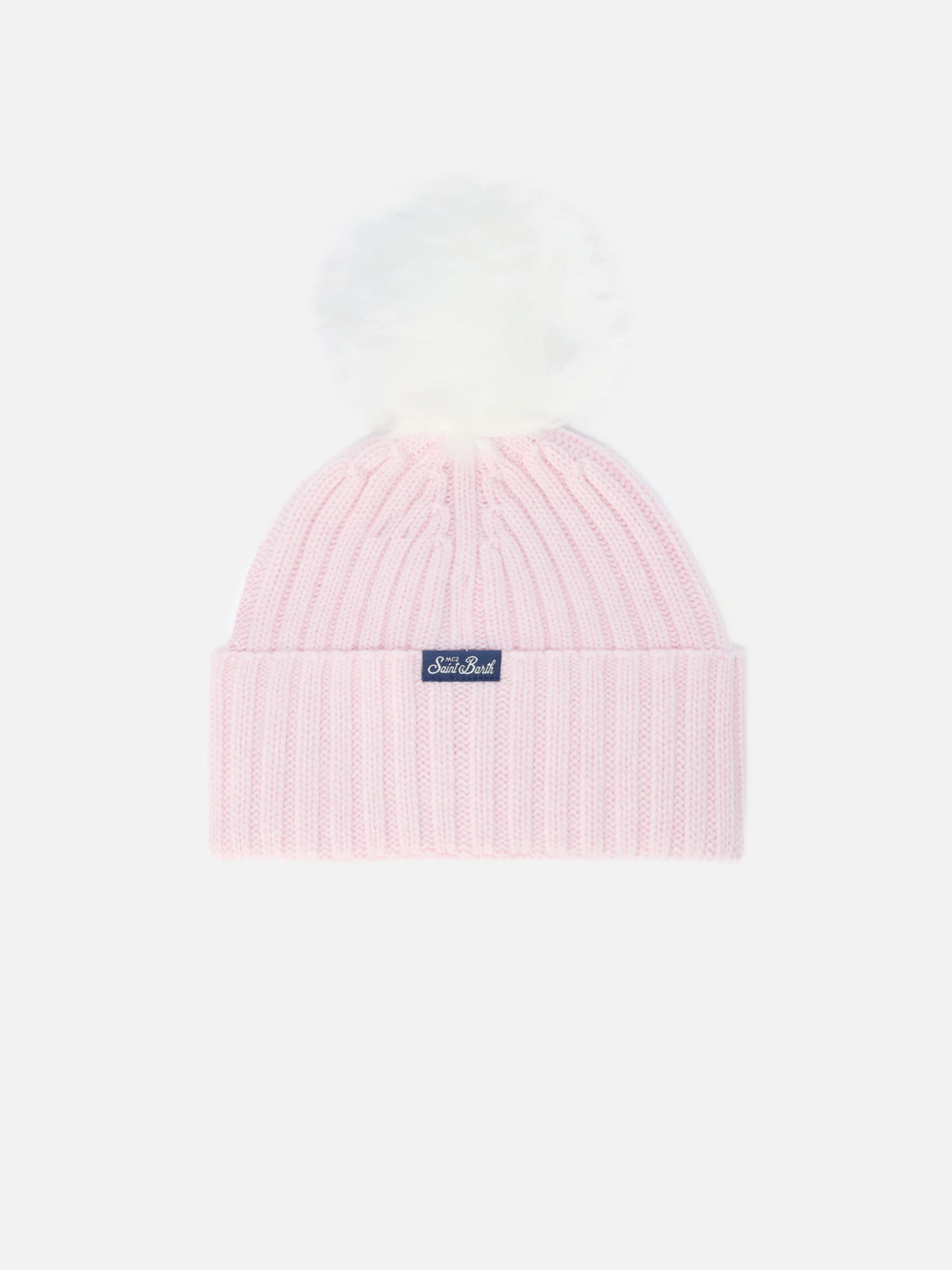 Wengen Jr F beanie in cashmere blend in pink with Pretty Girl embroidery - Image 3