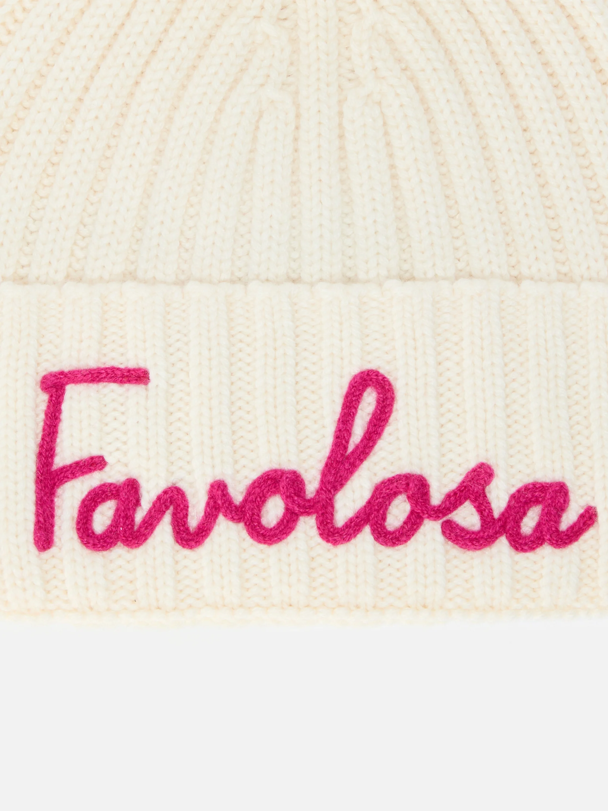 Wengen Jr F beanie in cashmere blend in white with Favolosa embroidery - Image 2