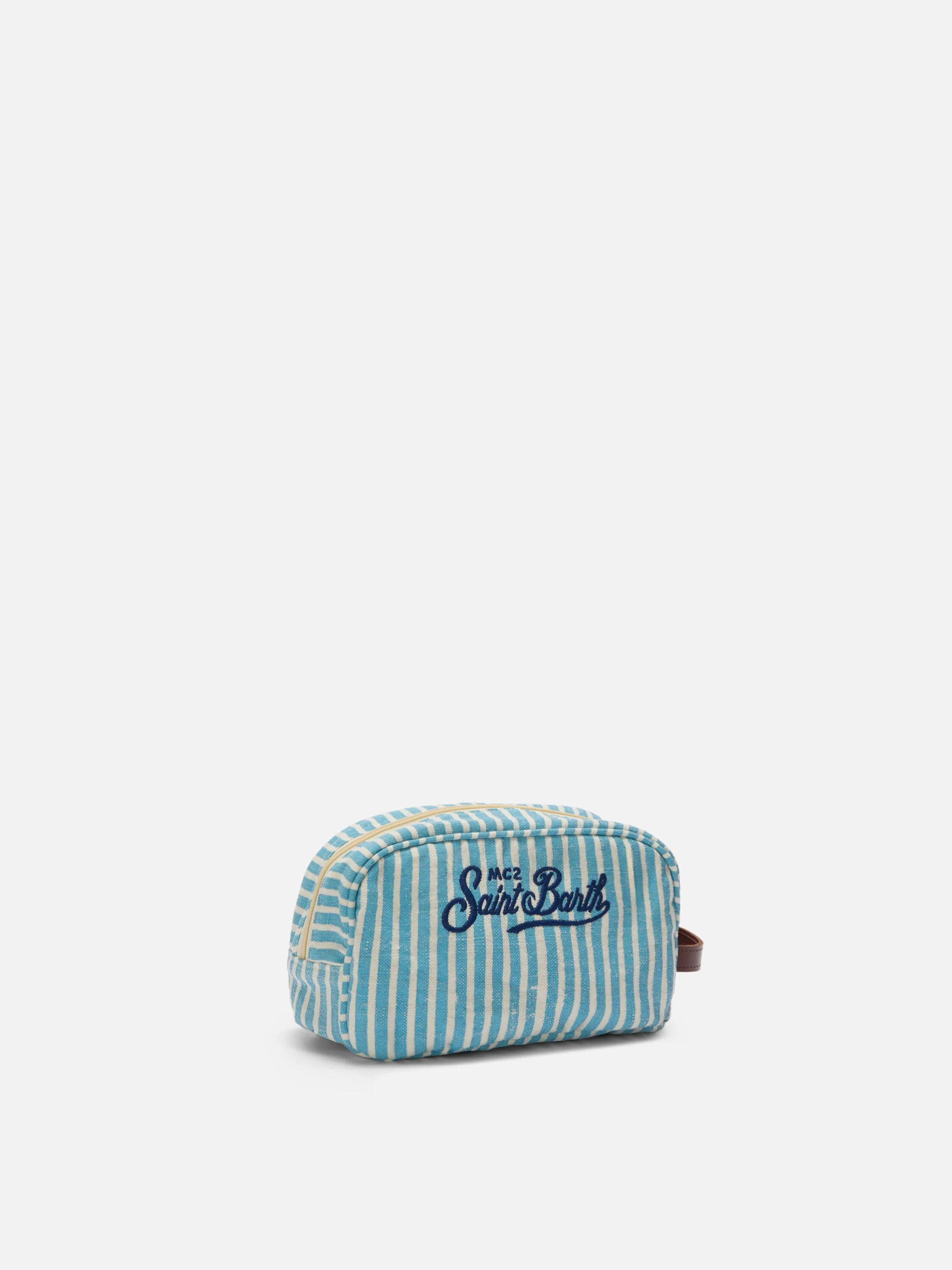 Westwood linen beauty bag with light blue and white striped pattern - Image 2