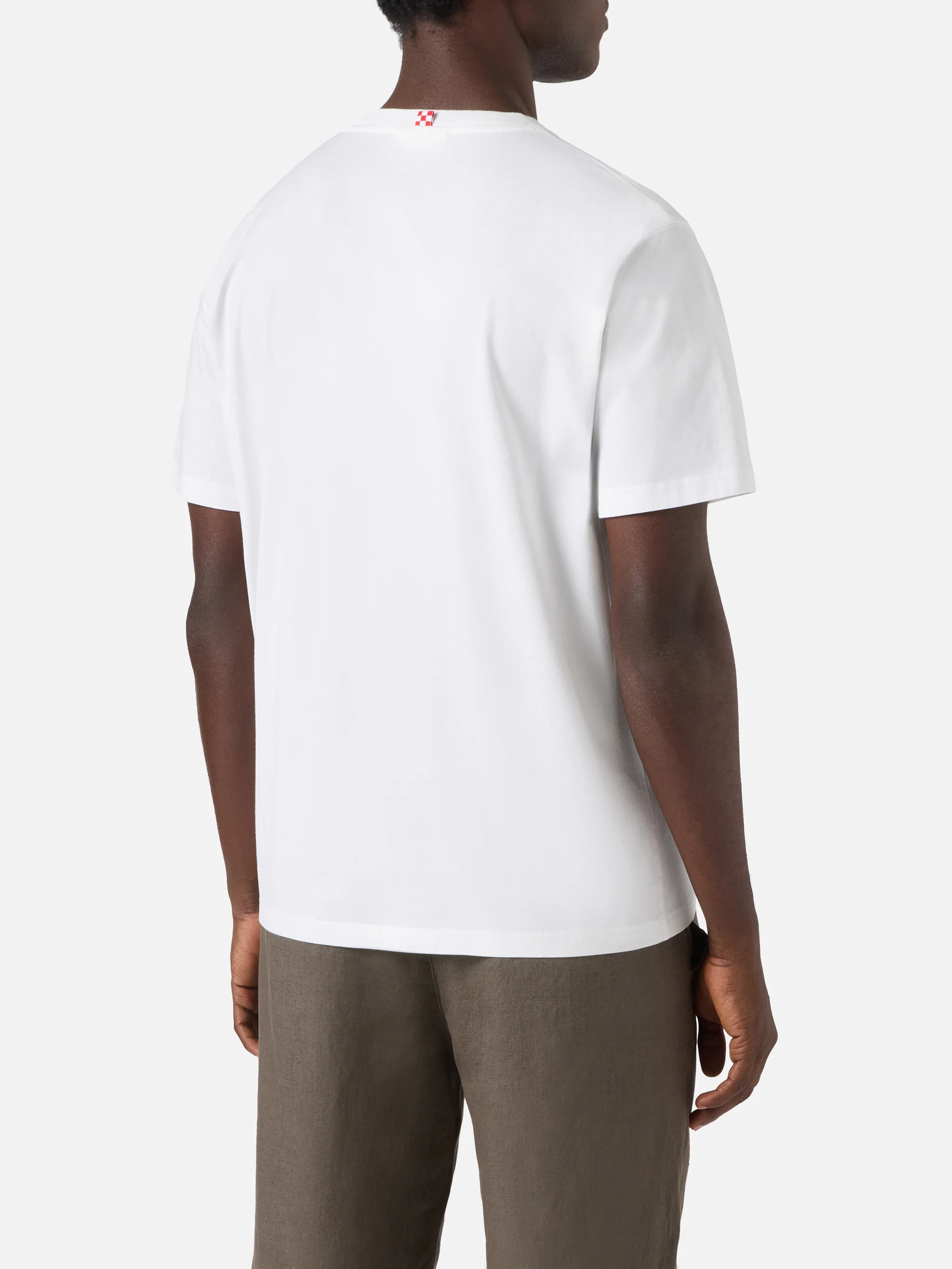 White Austin T-shirt with Sardine illustration - Image 4