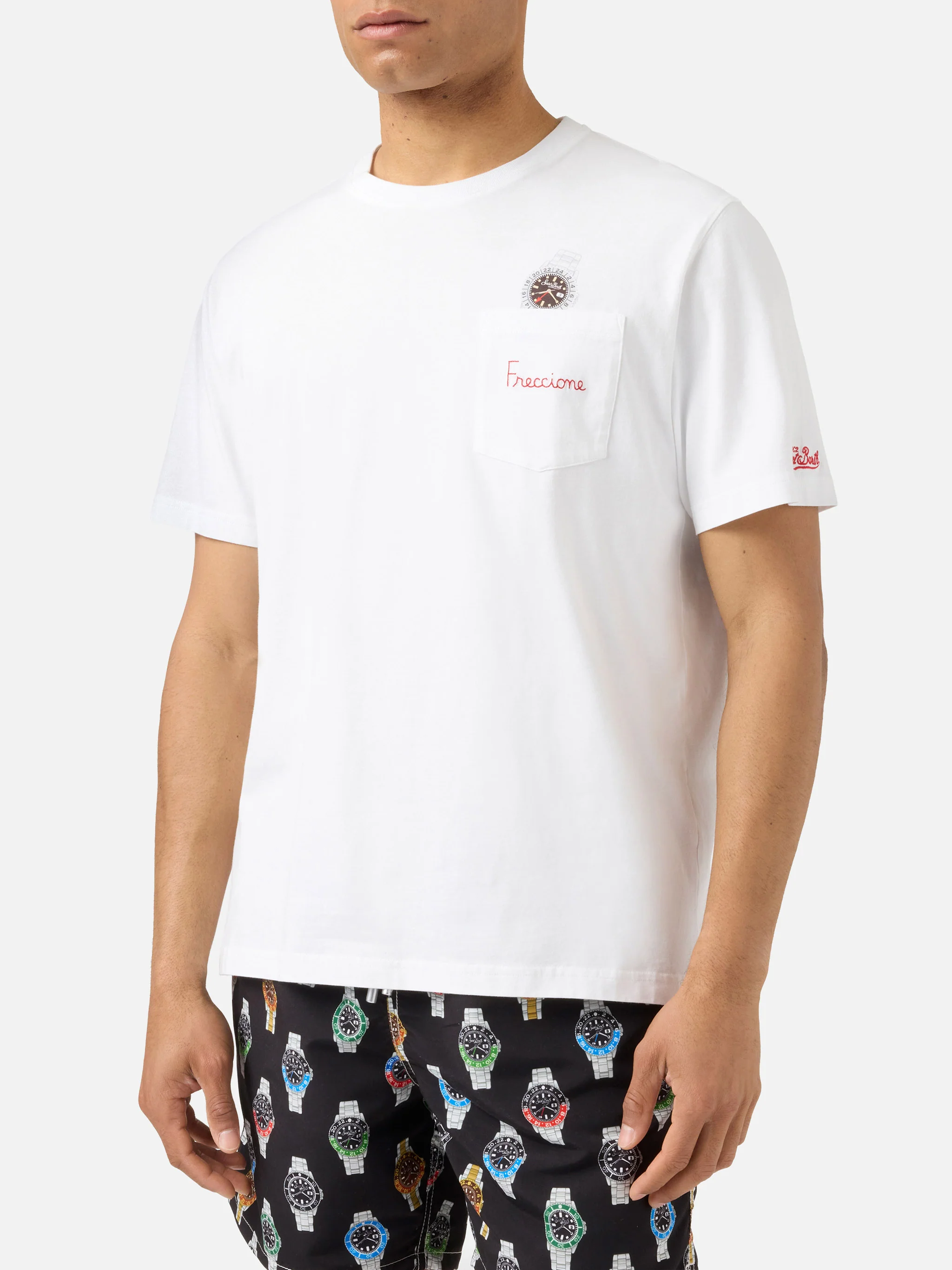 White Austin t-shirt with watch and Freccione embroidery - Image 3