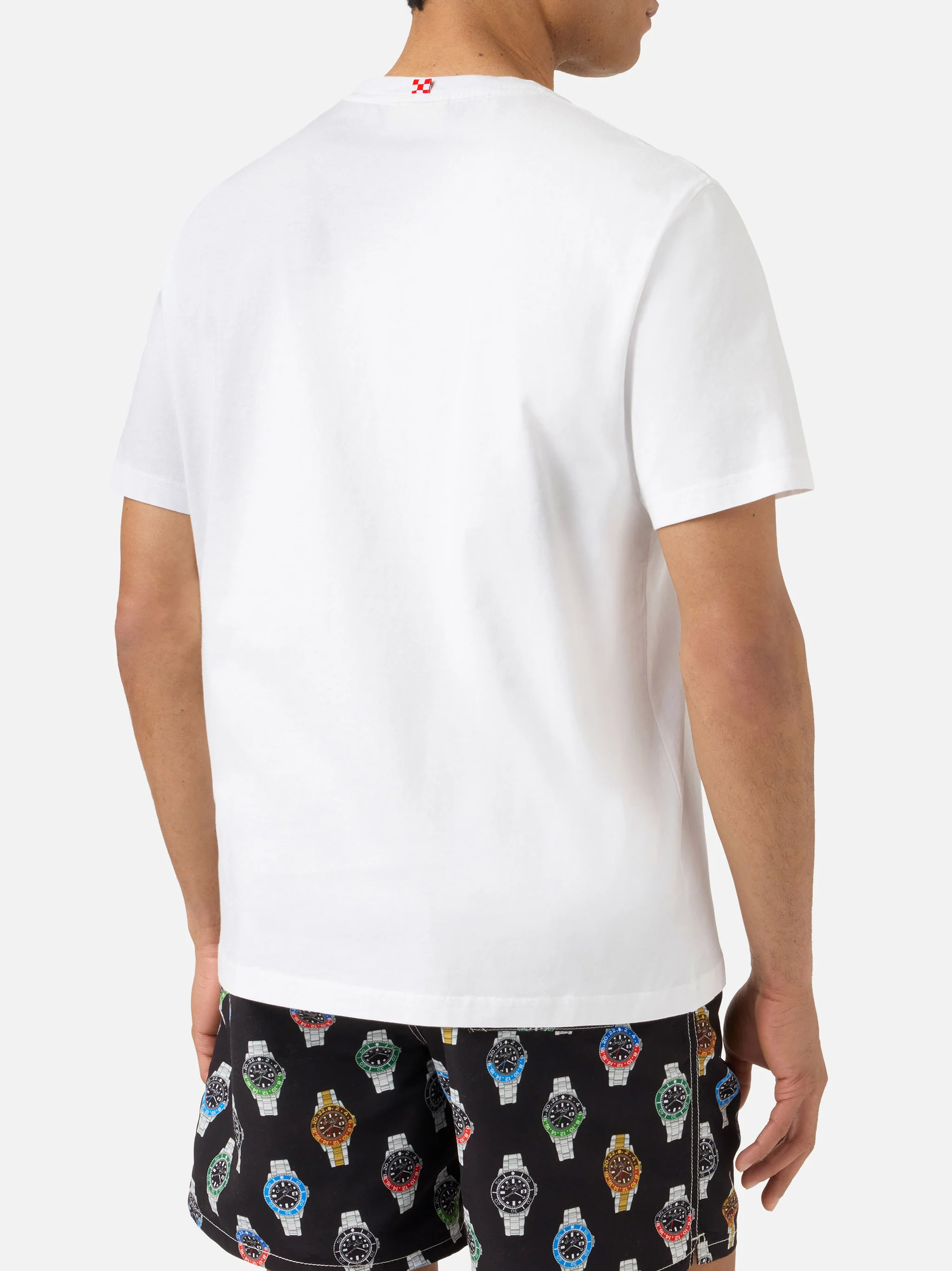 White Austin t-shirt with watch and Freccione embroidery - Image 4