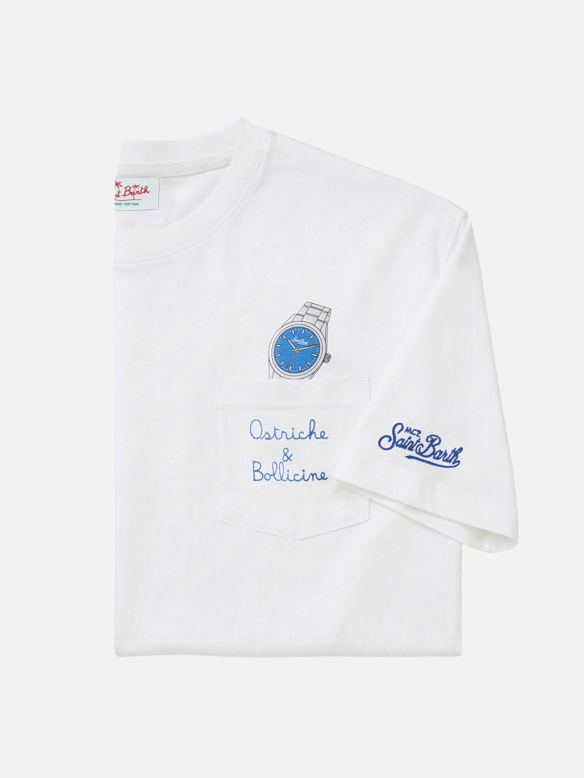 White Austin t-shirt with watch and Ostriche e Bollicine embroidery - Image 6
