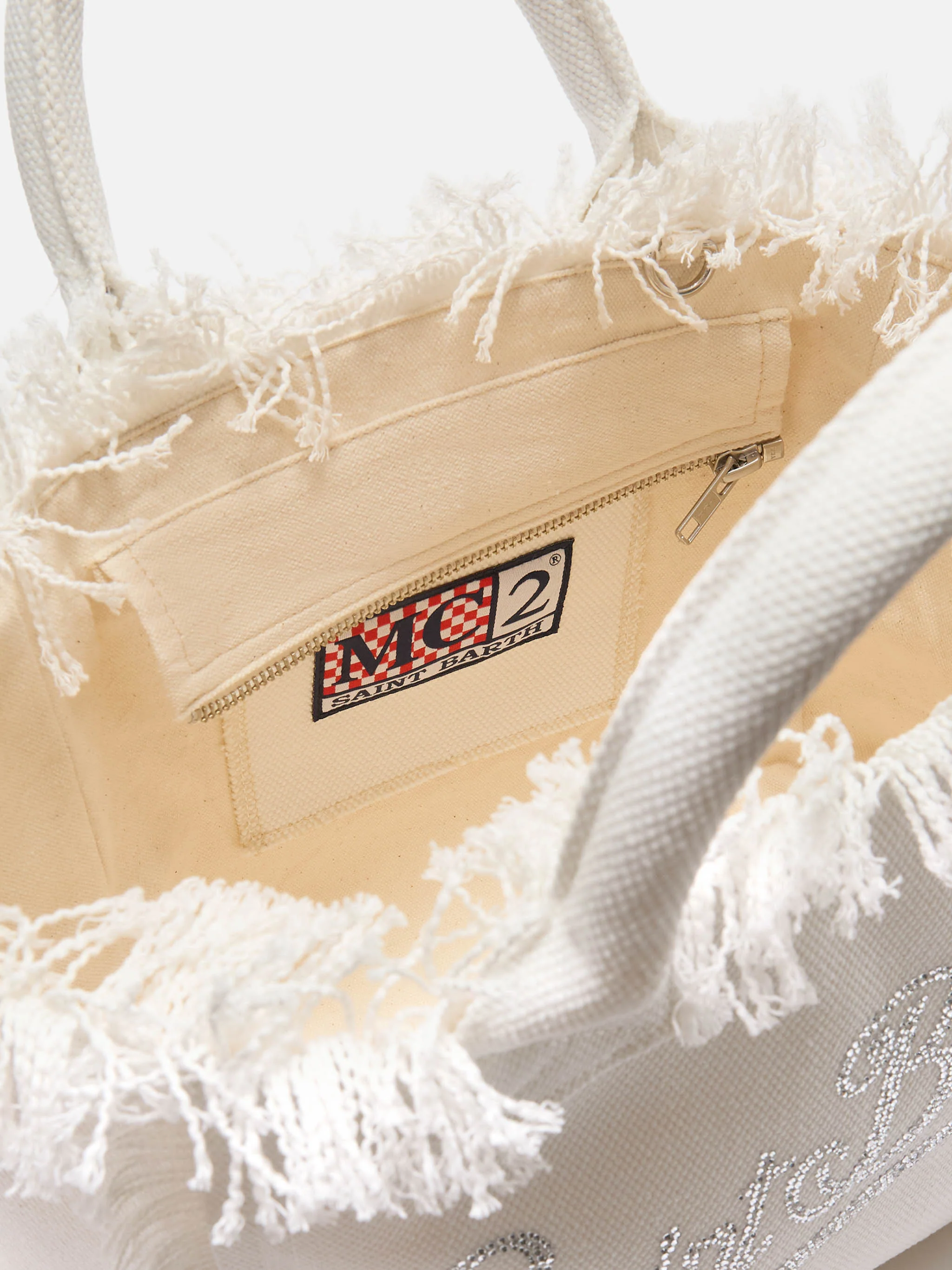White canvas Colette bag with rhinestone logo - Image 4