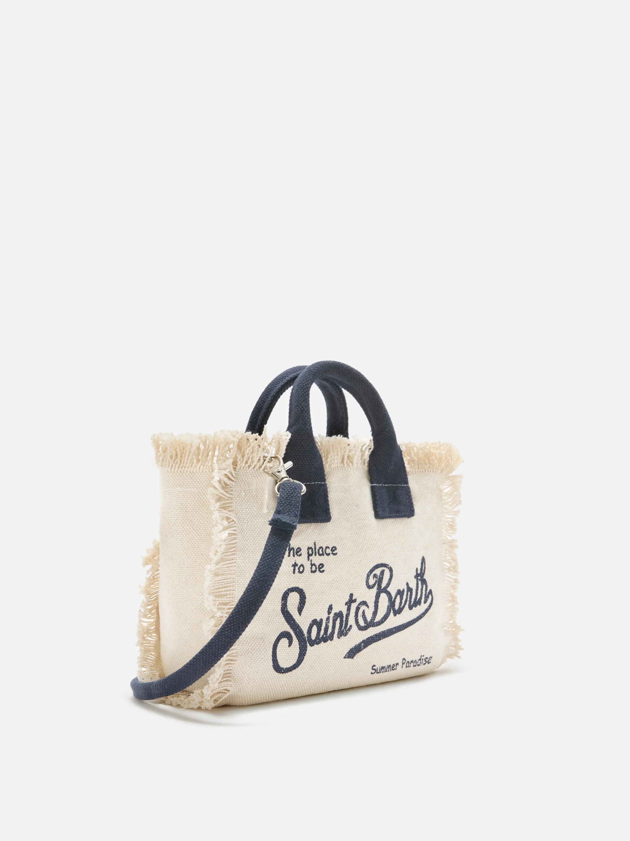 White canvas Vanity mini bag with blue details - Image 3
