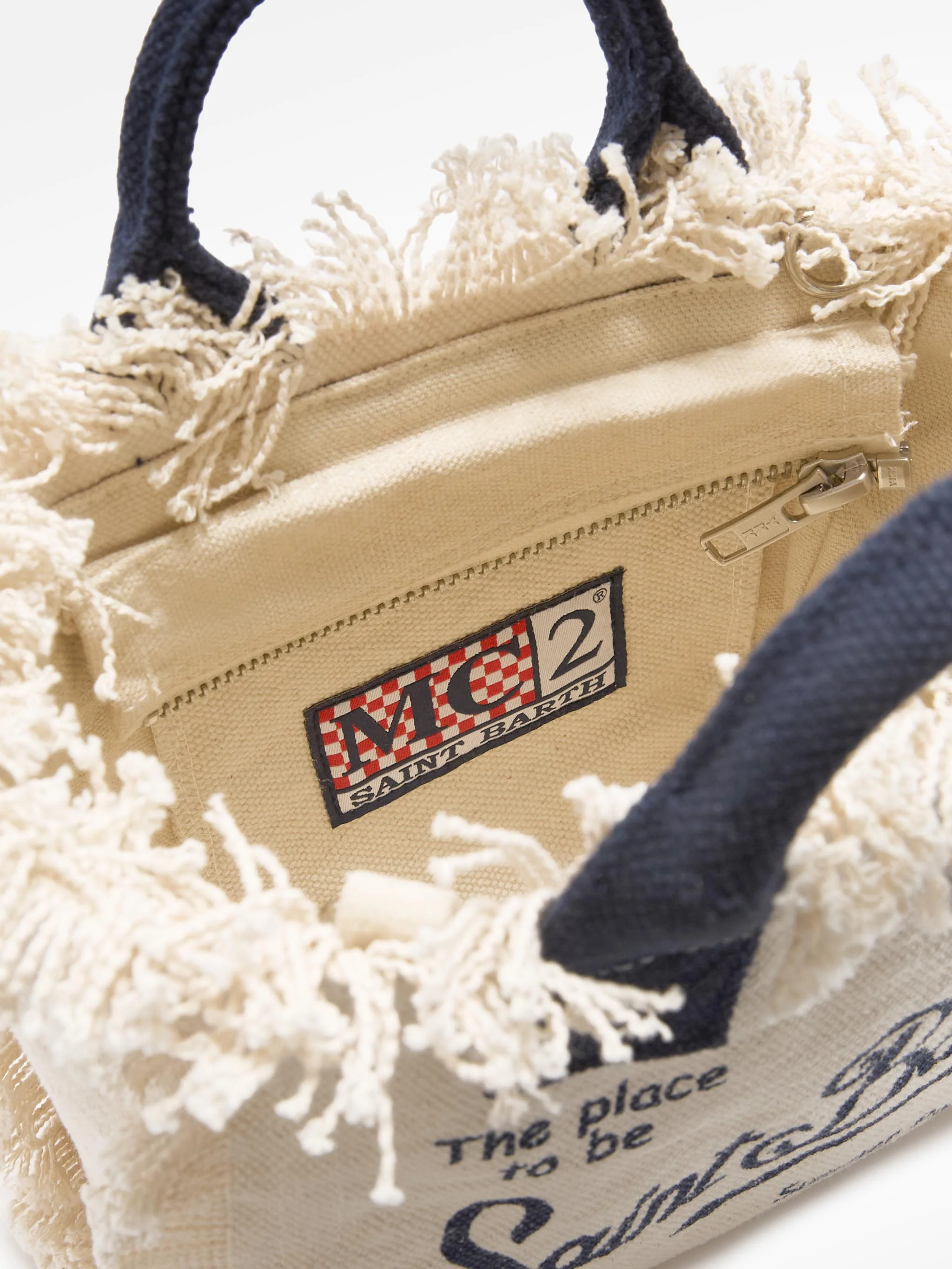 White canvas Vanity mini bag with blue details - Image 4