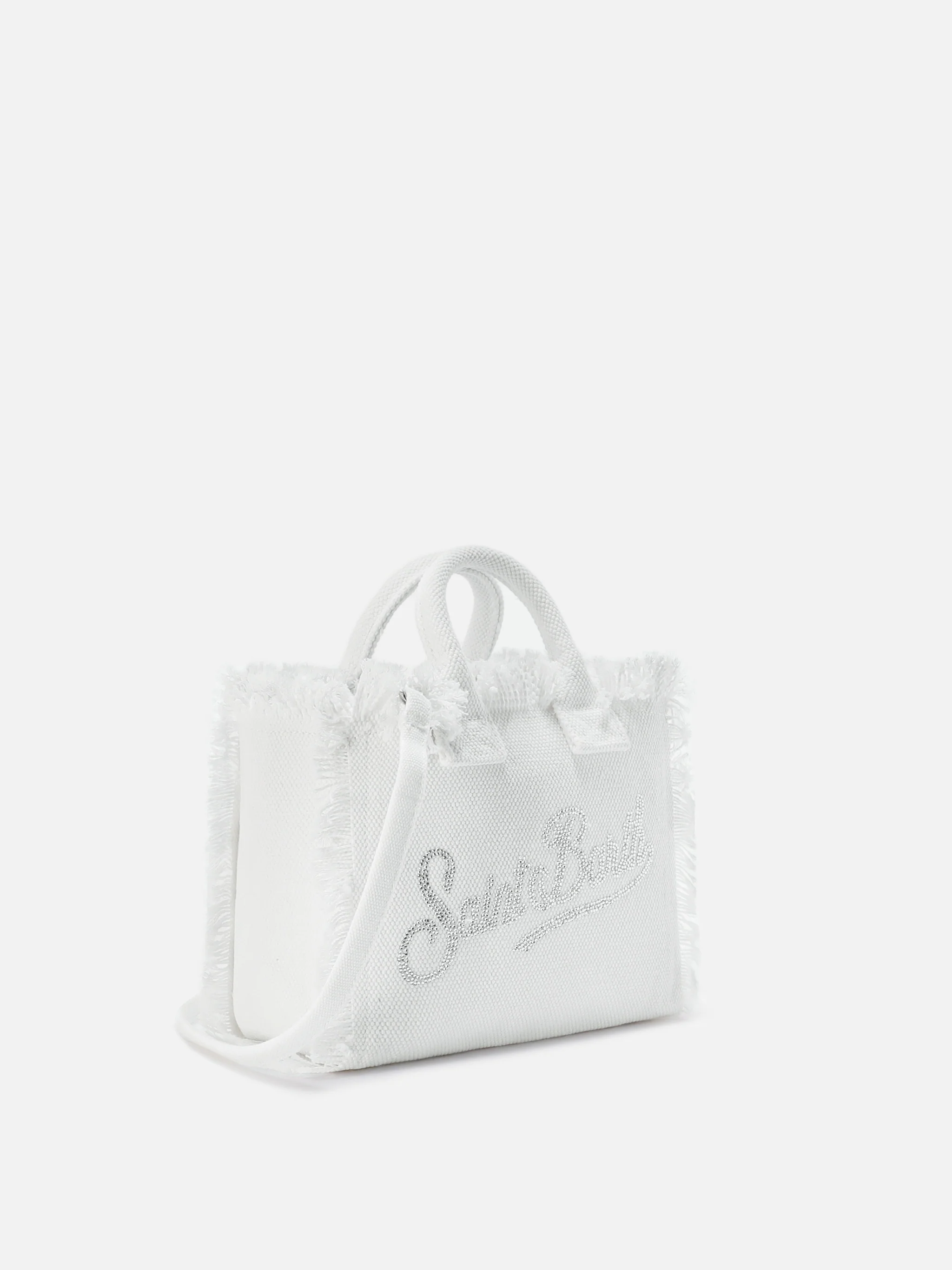 White canvas Vanity mini bag with rhinestone logo - Image 3