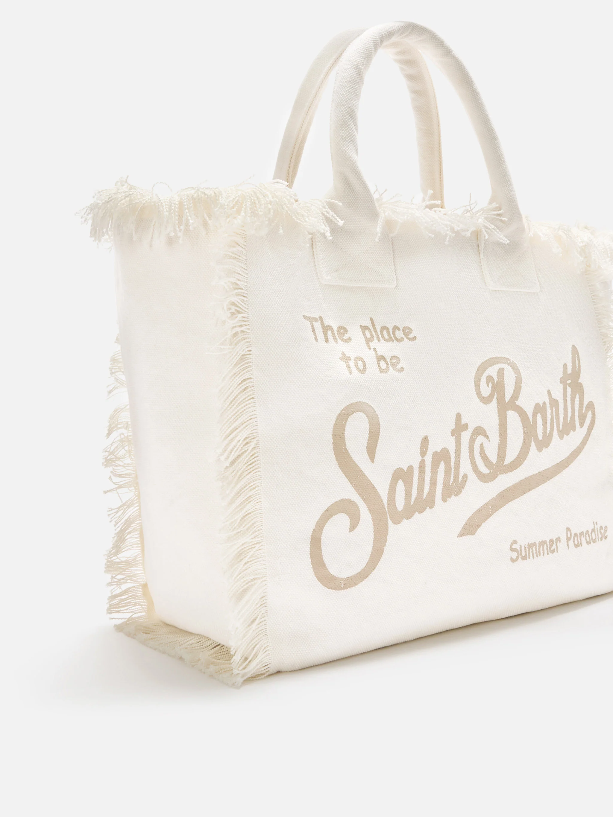White canvas Vanity regular bag with fringes - Image 3