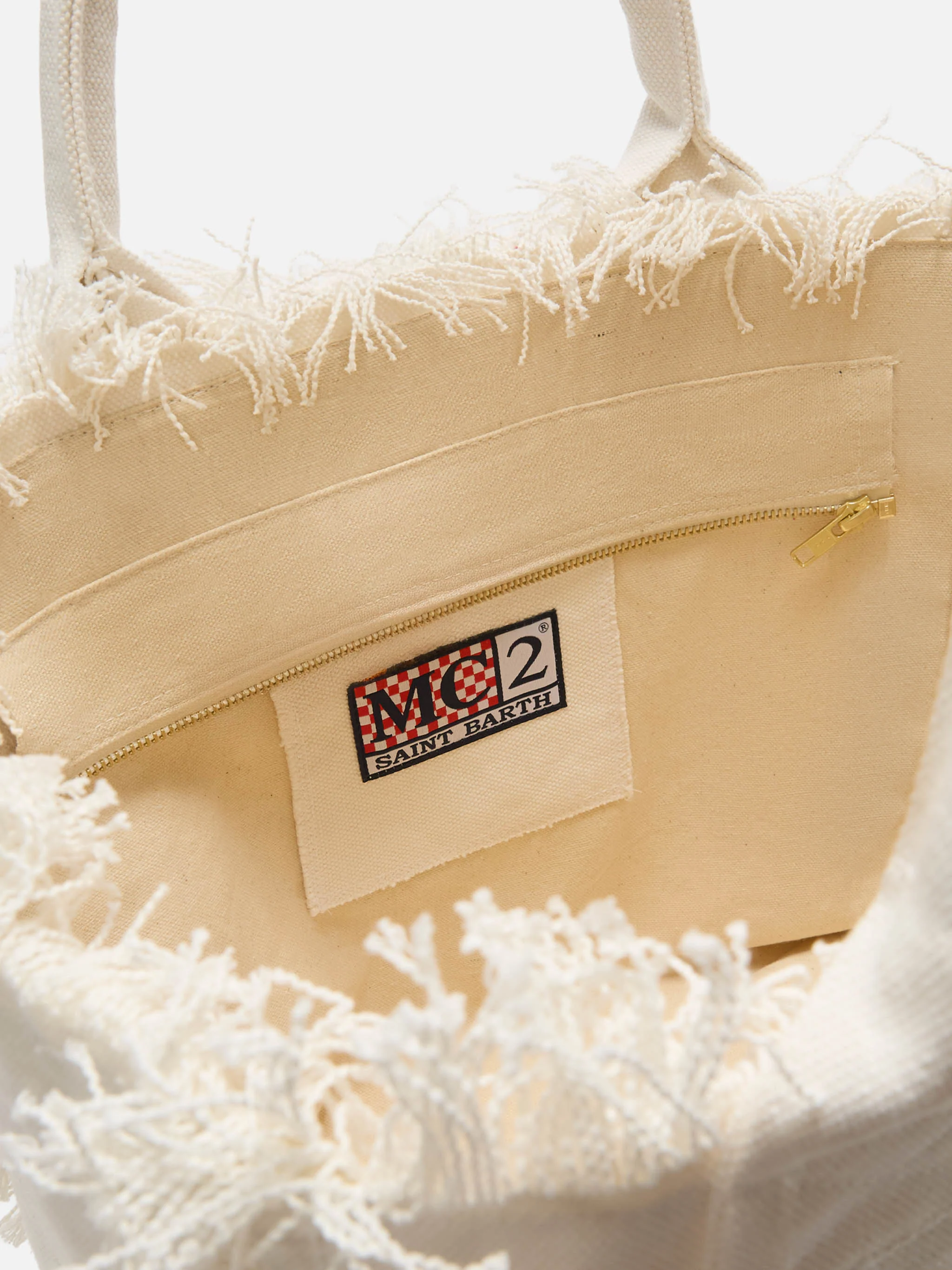 White canvas Vanity regular bag with fringes - Image 4