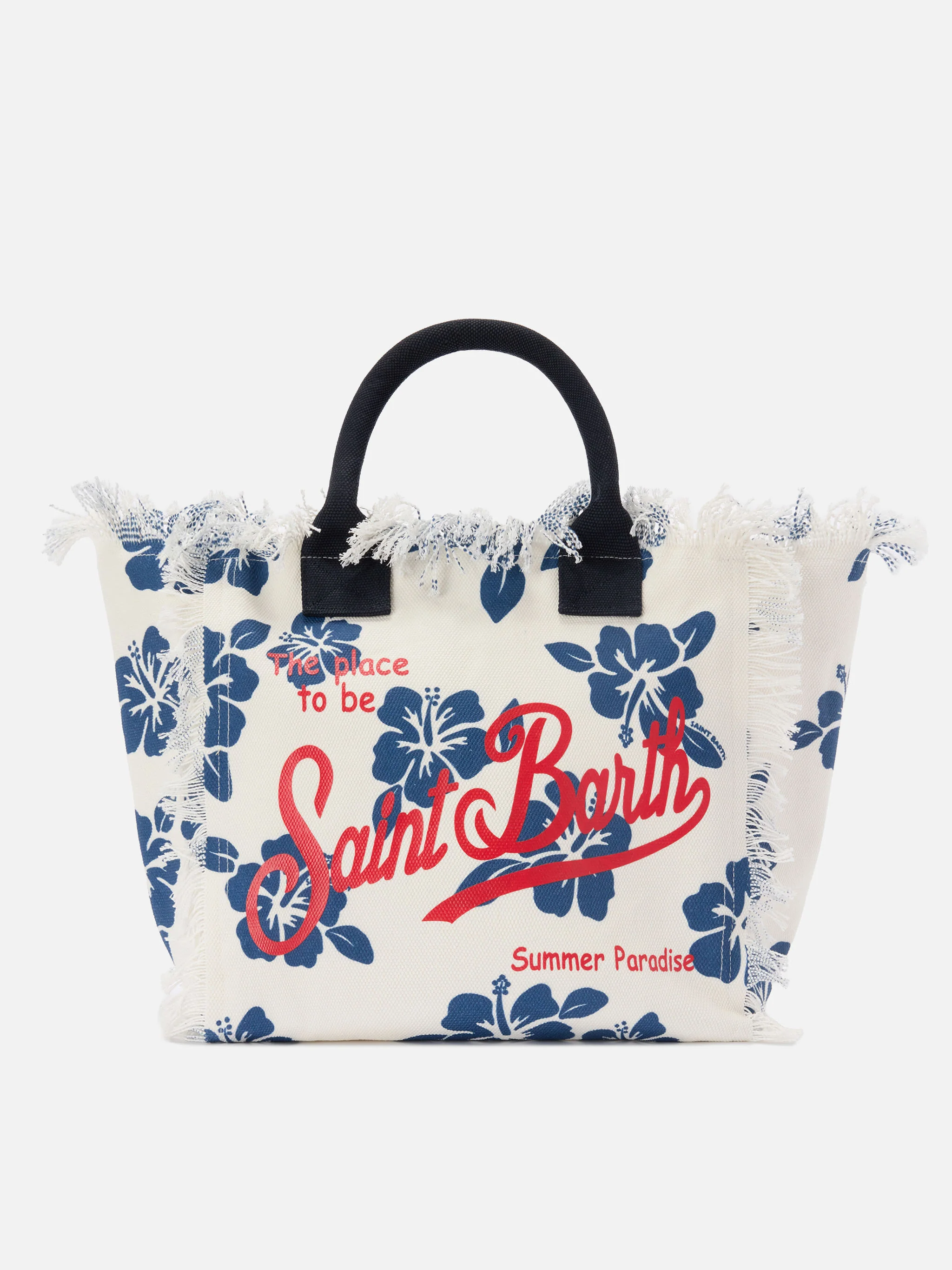 White canvas Vanity regular bag with hibiscus print