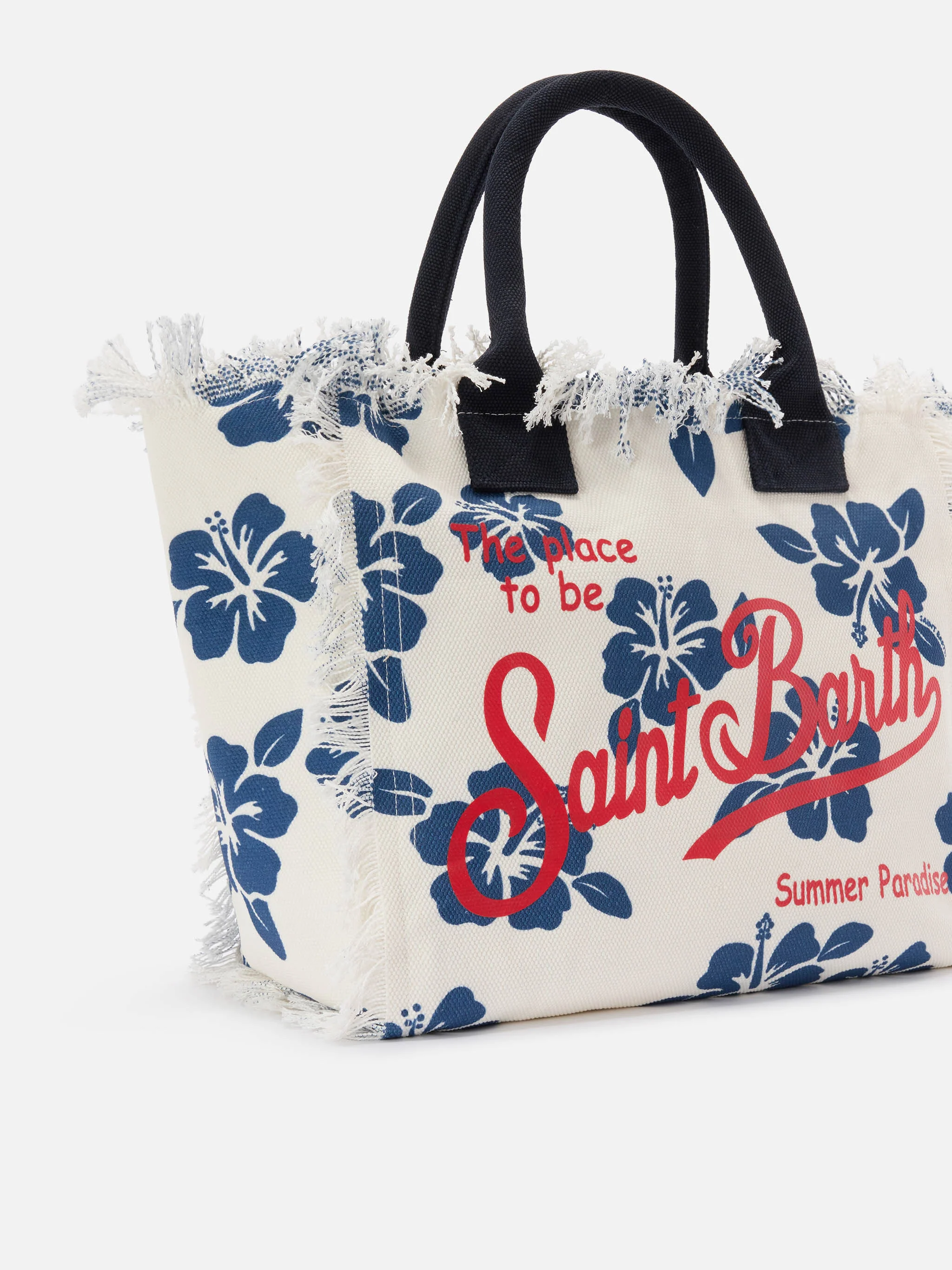 White canvas Vanity regular bag with hibiscus print - Image 2