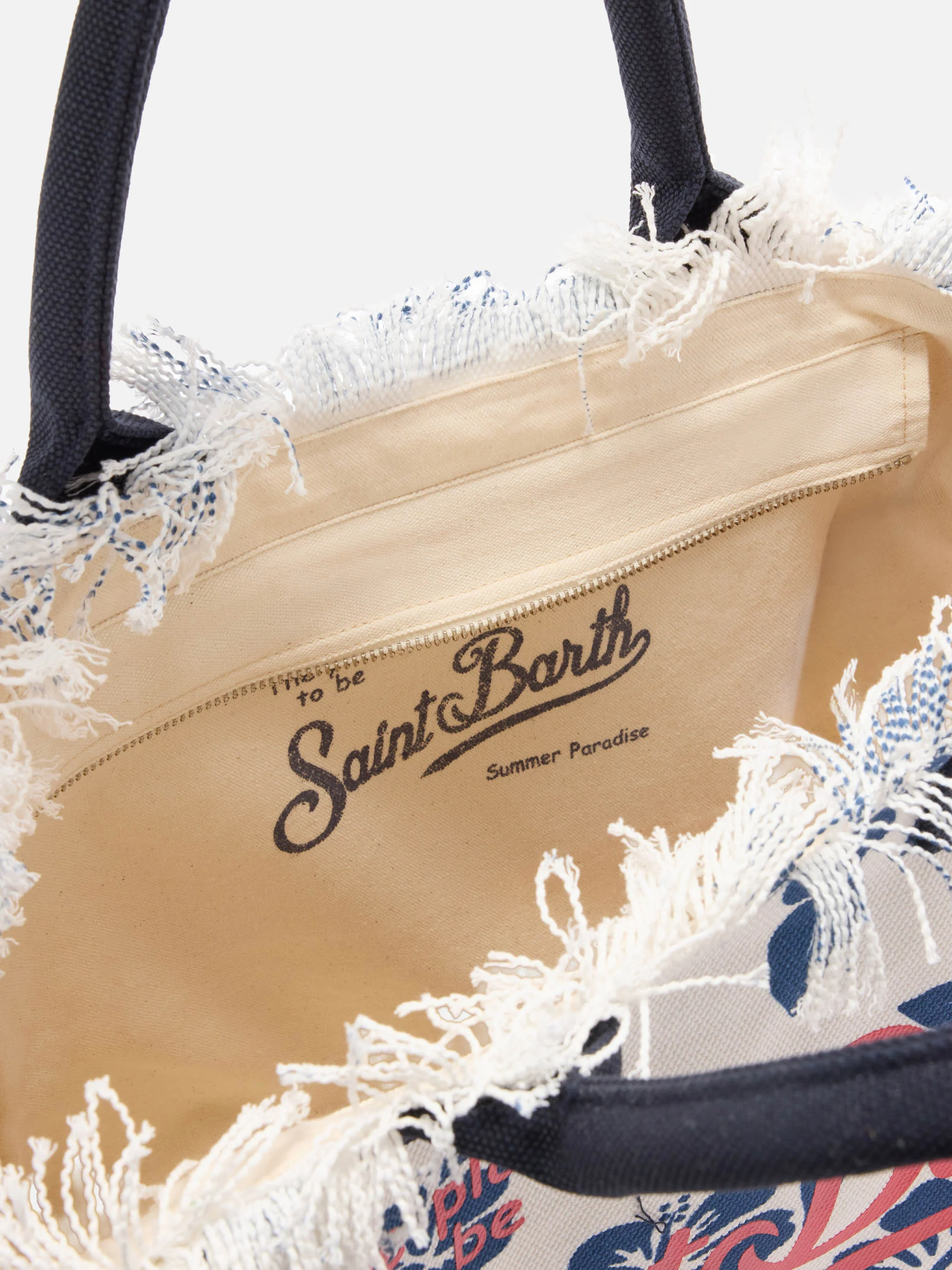 White canvas Vanity regular bag with hibiscus print - Image 3