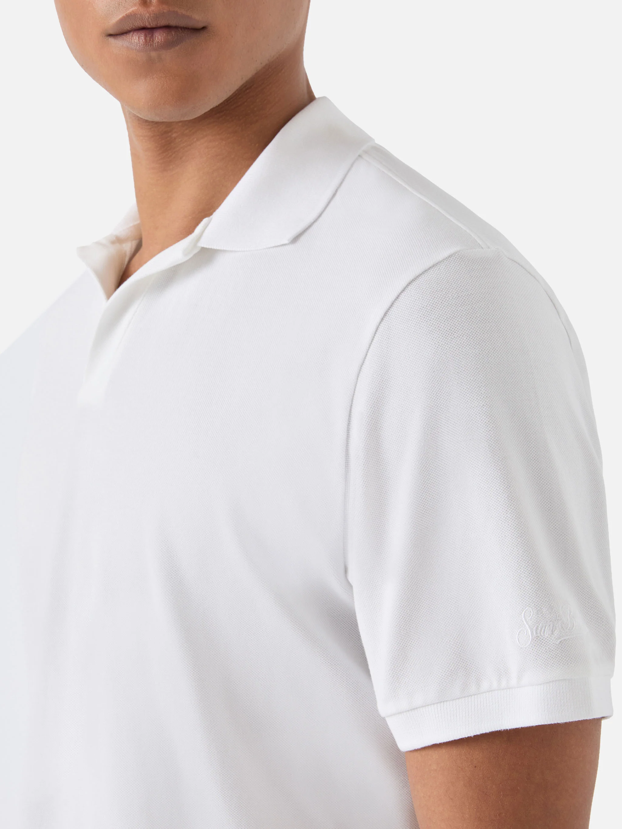 Charles polo in white cotton piquet - Image 4