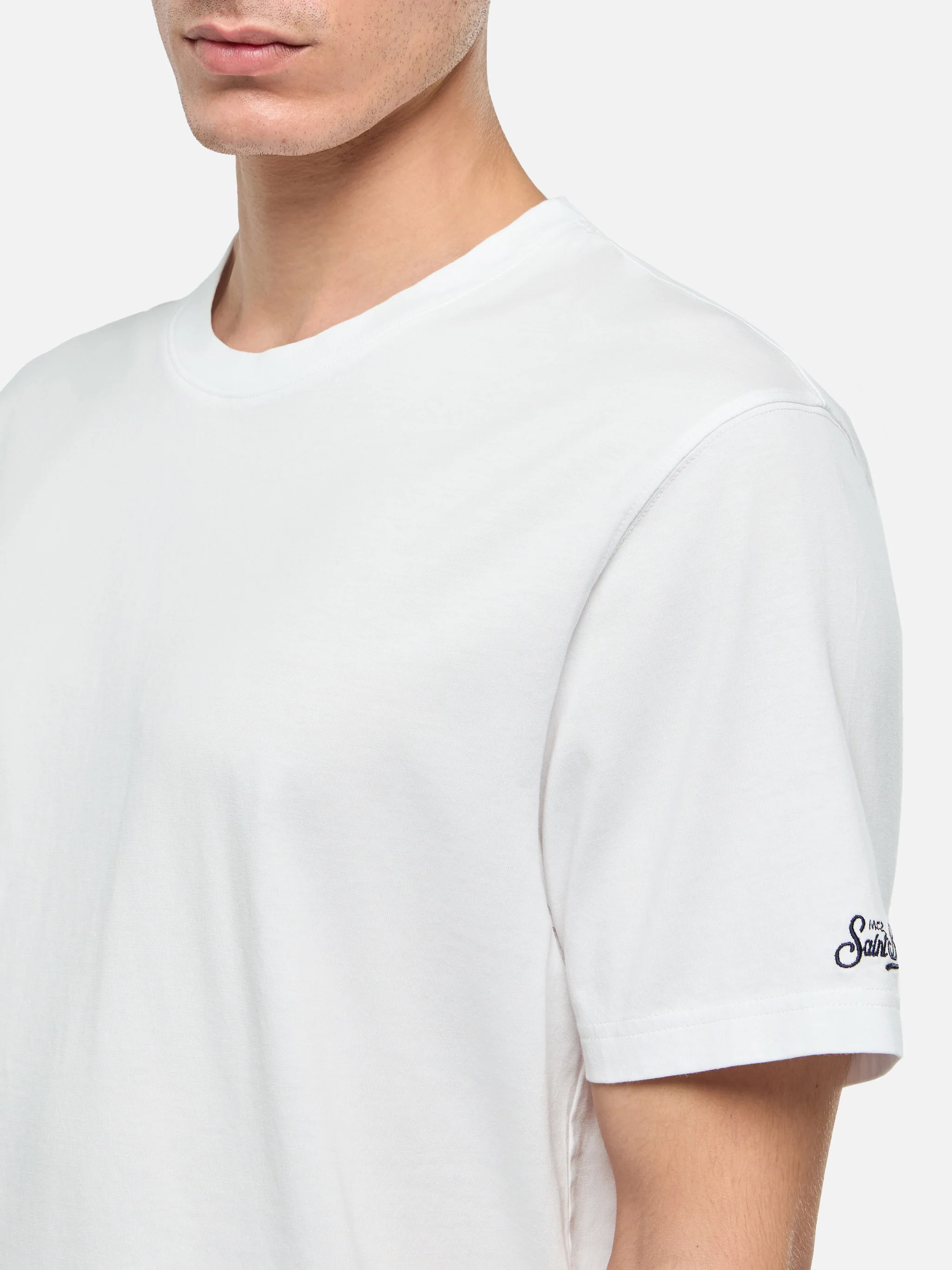 White cotton jersey t-shirt Dover with St. Barth embroidery - Image 3