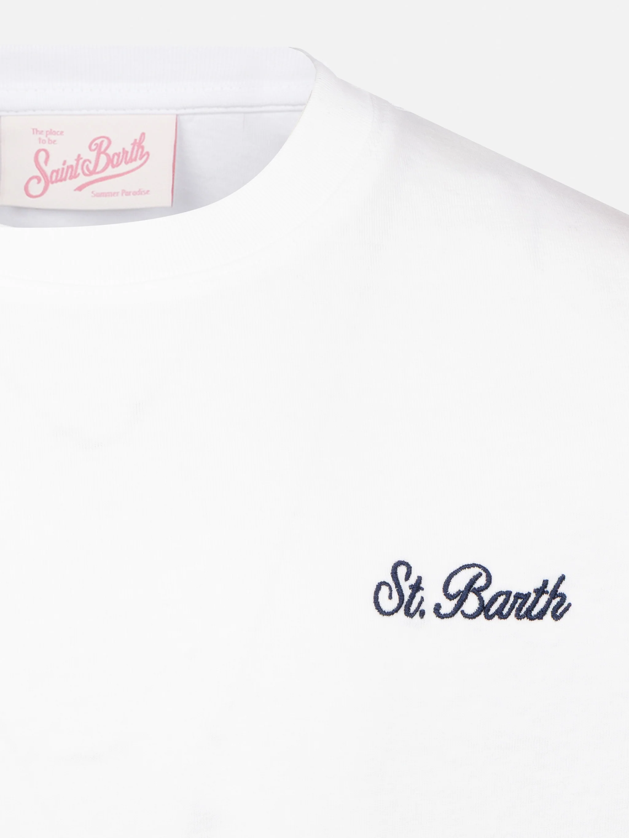White cotton jersey t-shirt Dover with St. Barth embroidery - Image 2
