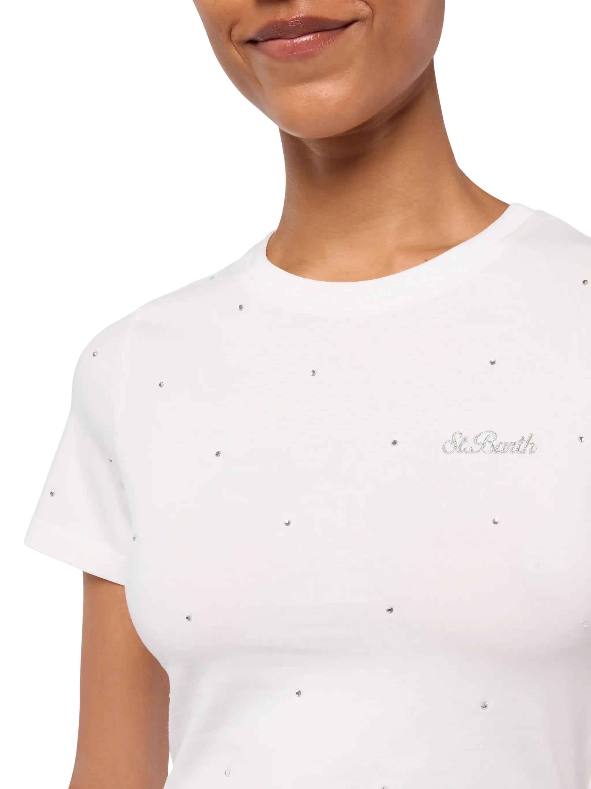 White cotton Nives T-shirt with all-over rhinestones - Image 2